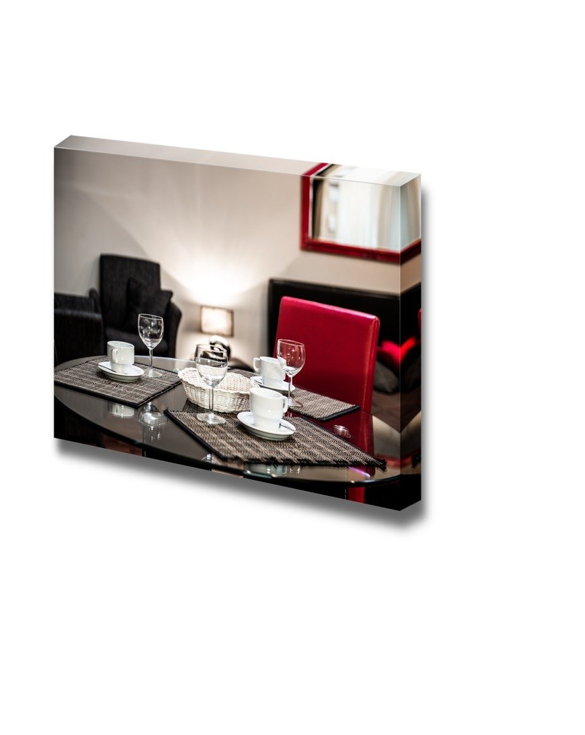 Modern Canvas Wall Art - Dining Table with Empty Coffee Cups & Glasses | Gallery Wrapped Giclee Print | Ready to Hang | 32x48 Inches | Perfect for Dining Room, Kitchen or Office Decor