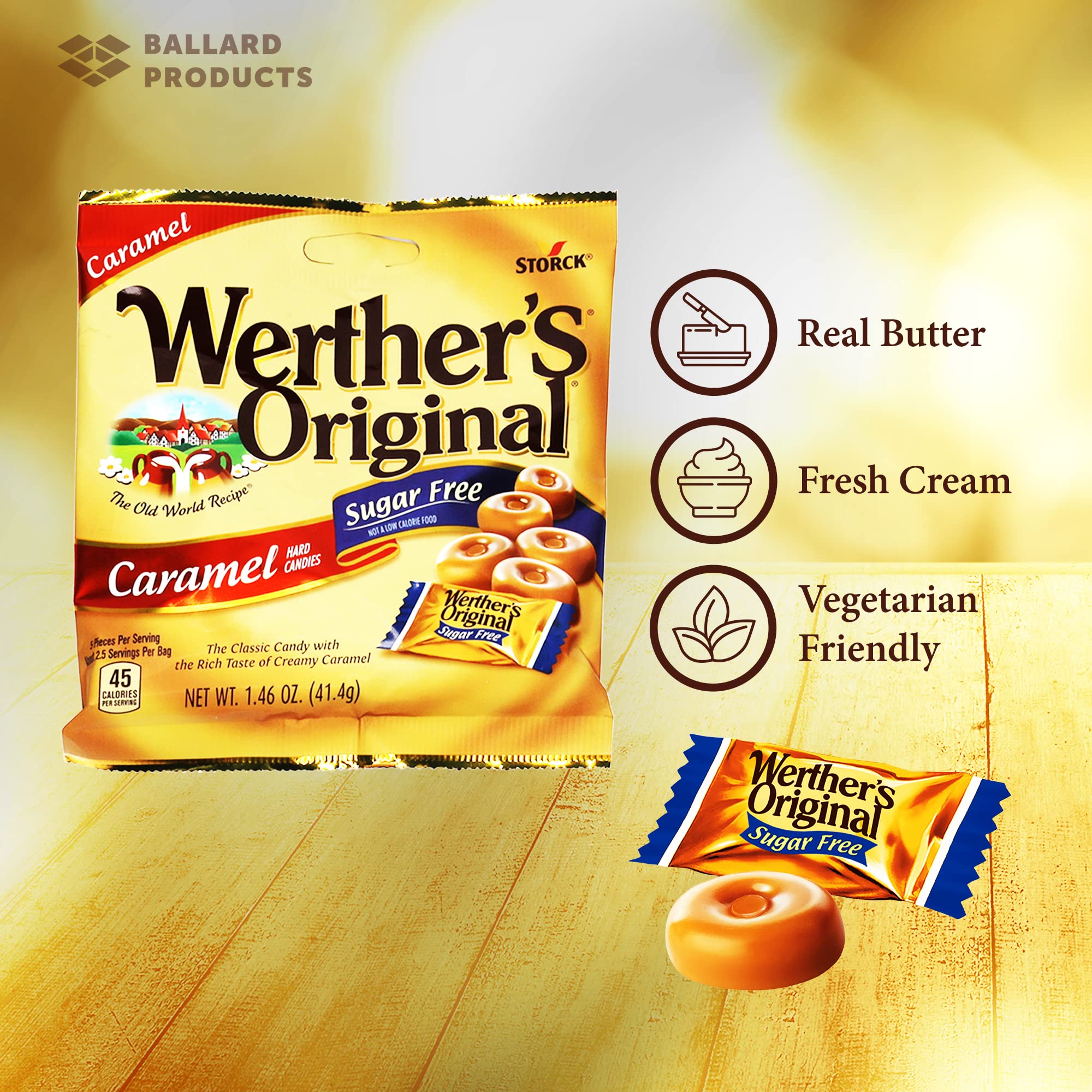 Sugar Free Werthers Original Hard Candy - 4 Pack (1.46oz Each) | Diabetic Friendly, Low Carb & Keto Snacks | Perfect for Office Treats, Travel Snacks & Gift Baskets