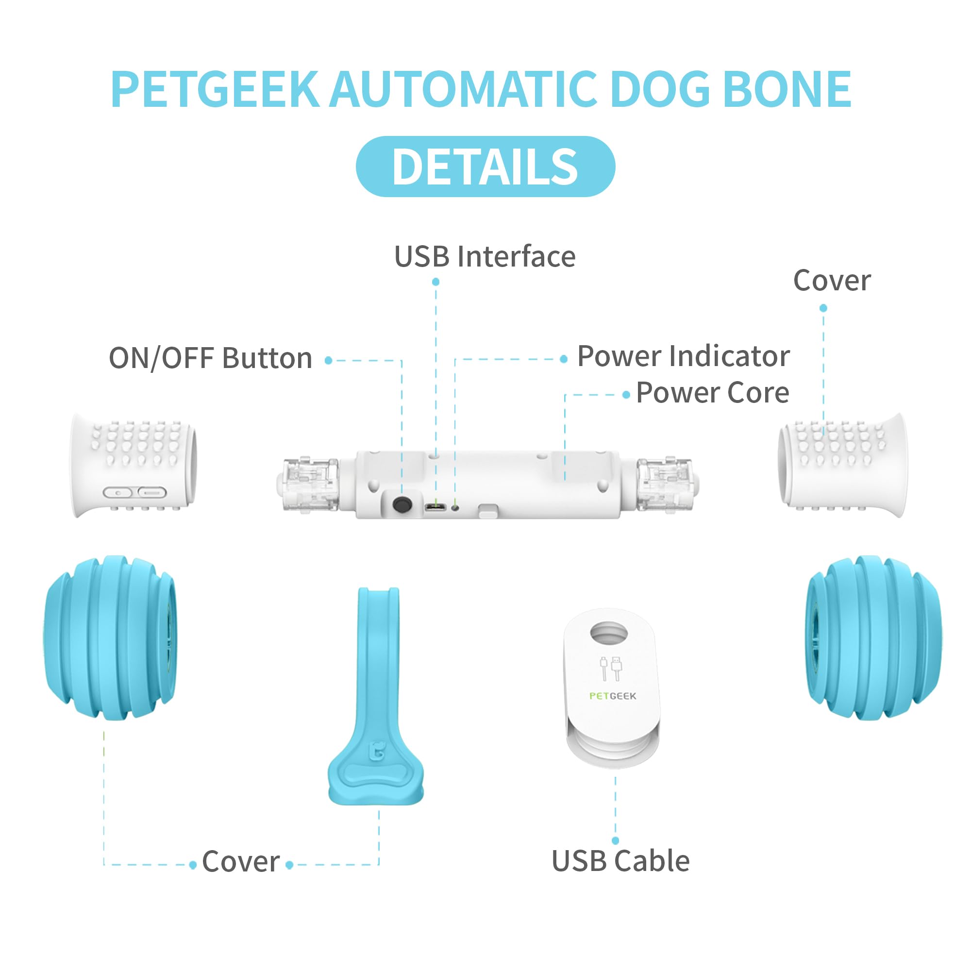 PETGEEK Interactive Dog Toys - Automatic Electronic Chew Bones for Small Medium Large Dogs - Rechargeable USB Pet Toy with Safe Durable Material - Keep Dogs Entertained Indoors & Outdoors - Perfect for Boredom Relief, Separation Anxiety, and Training (Blue)