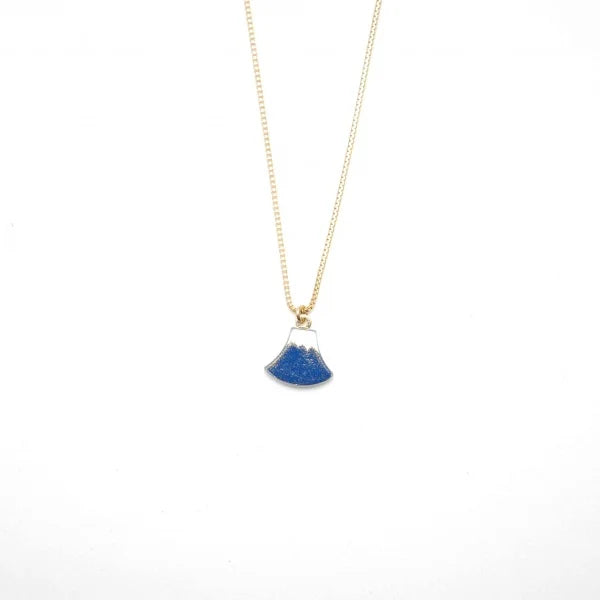 Handcrafted Japanese Maki-e Urushi Lacquer Pendant Necklace with White South Sea Pearl Shell - Mt. Fuji & Blue Art Design | Traditional Asian Jewelry for Women | Perfect Gift for Weddings, Anniversaries & Special Occasions
