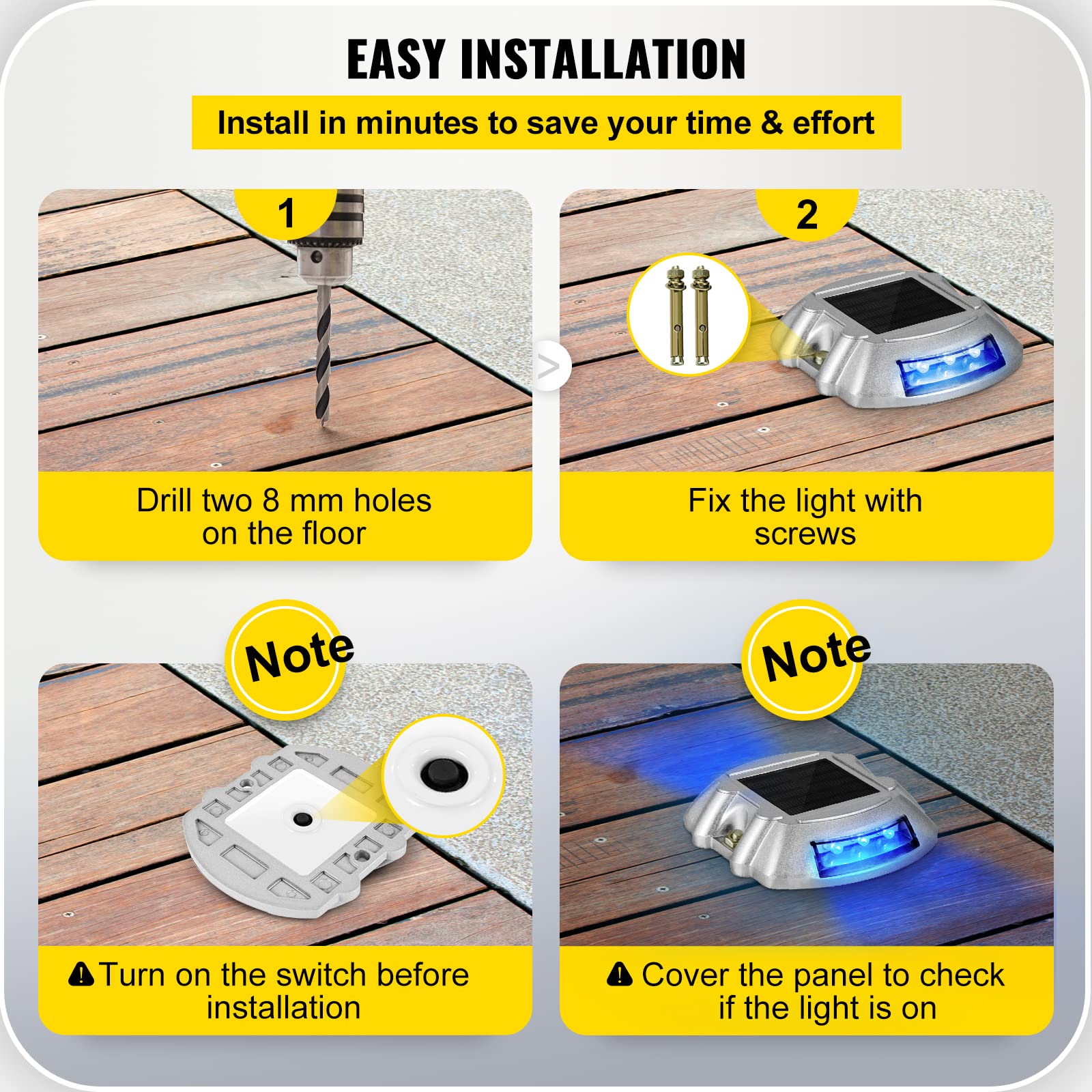 Happybuy 16-Pack Solar Driveway Lights - Bright Blue LED Outdoor Path Lights with Screw Mount, Waterproof Wireless Solar Deck Lights for Garden, Walkway, Sidewalk & Steps | Perfect for Nighttime Safety & Landscape Lighting