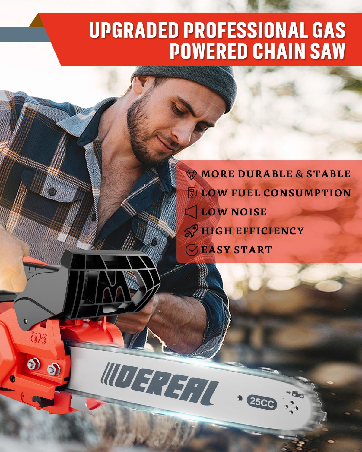 12-Inch Gas Chainsaw - 2-Cycle Gasoline Powered Handheld Cordless Chainsaw for Tree Cutting, Wood Chopping, Farm & Garden Use - Ideal for Forestry, Ranch Work and Outdoor Landscaping