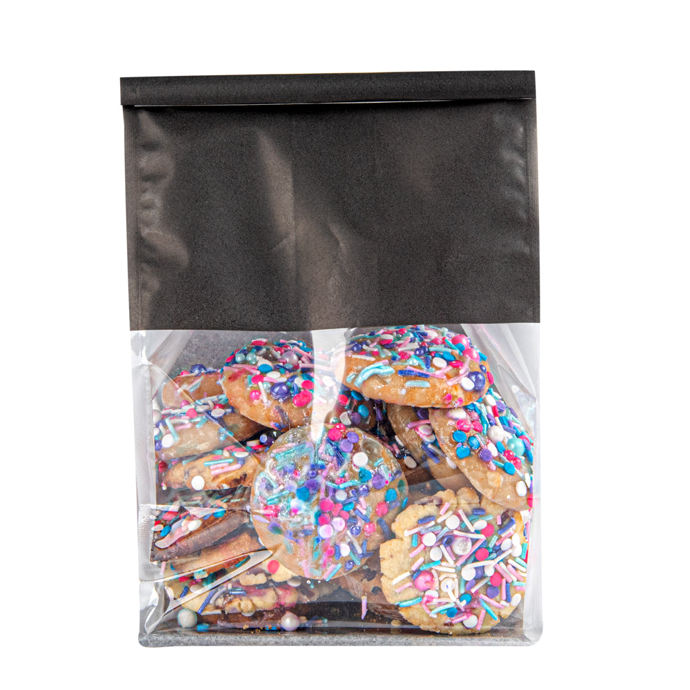 Premium Black Cotton Paper Tin Tie Bags with Clear Window - 6.25