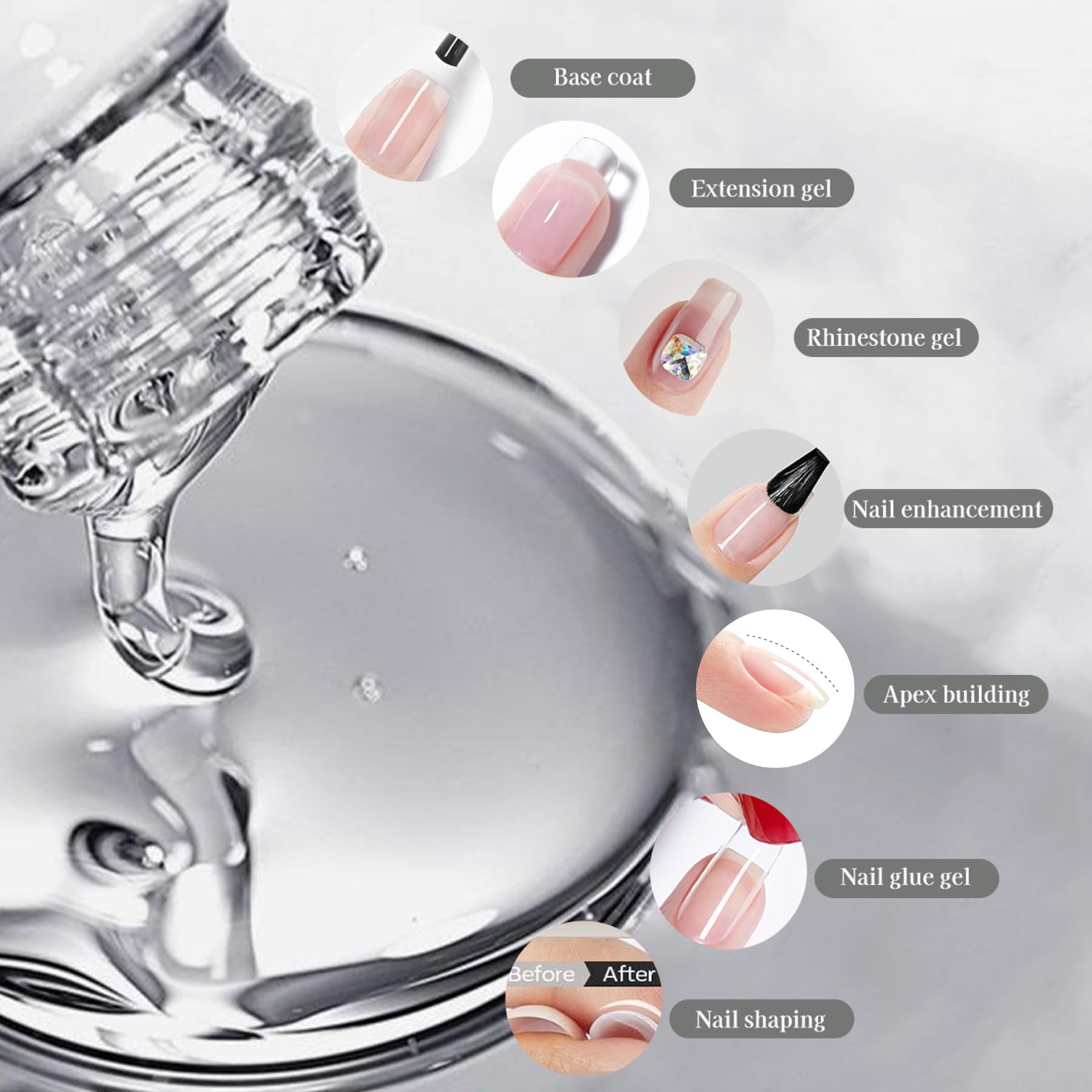 2Pcs 7-in-1 Clear Builder Nail Gel Set for Women - 15ml Fast DIY Nail Art Extension Strengthener | Home Manicure & Professional Nail Design | Perfect for Salon, Bridal, and Everyday Nail Care