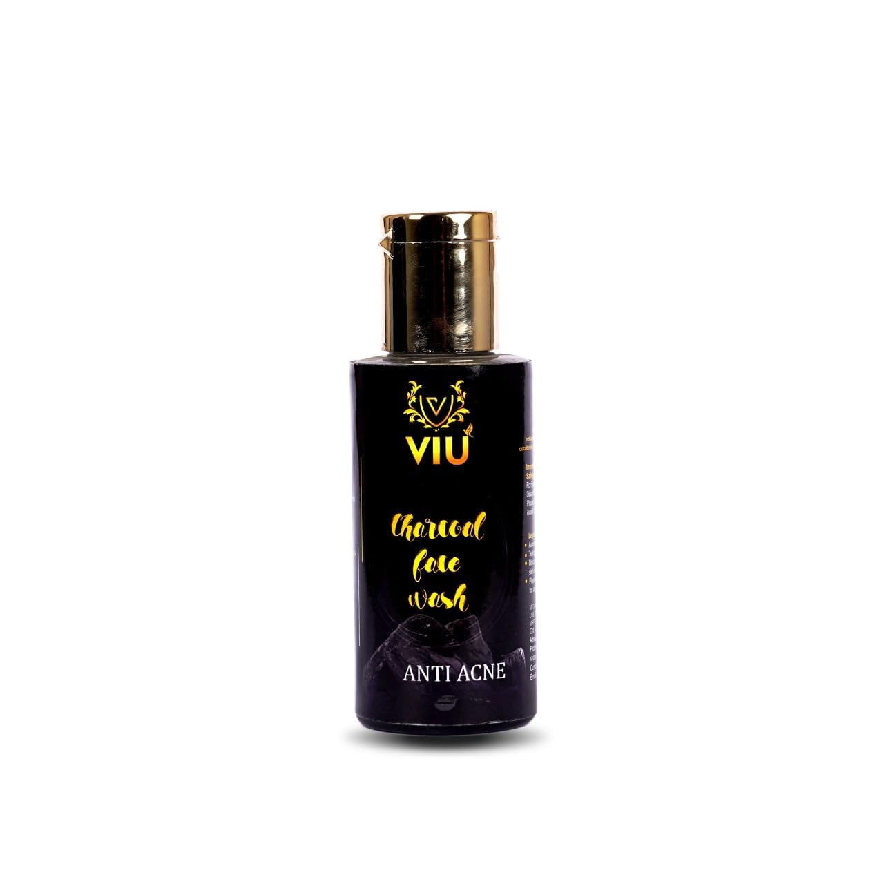 VIU Naturals Charcoal Face Wash for Men - Organic Activated Charcoal Cleanser | Fights Acne, Brightens Skin, Protects from Pollution (100ml) | Perfect for Daily Skincare Routine & Gym Recovery