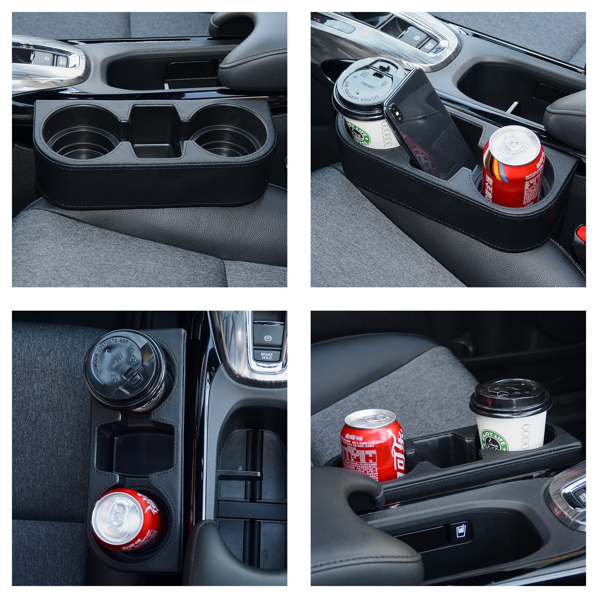 Premium Black Multifunctional Car Cup Holder & Seat Gap Organizer - Phone & Bottle Storage with Stylish Black Stitching | Perfect for Road Trips, Commuting & Travel Accessories