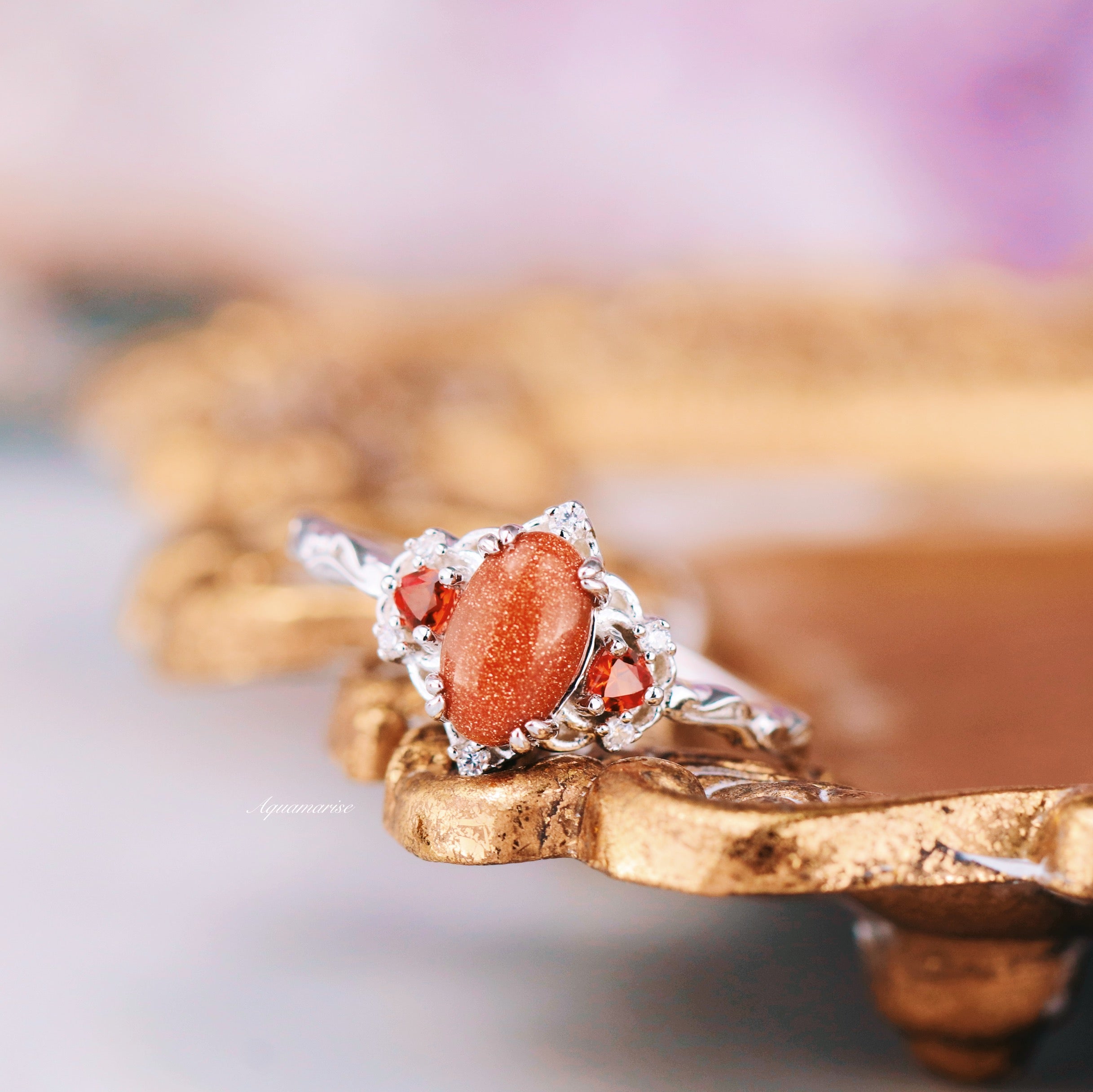 925 Sterling Silver Esme Red Sandstone & Orange Sapphire Ring - Elegant Bohemian Jewelry for Women, Perfect for Weddings, Parties & Everyday Wear