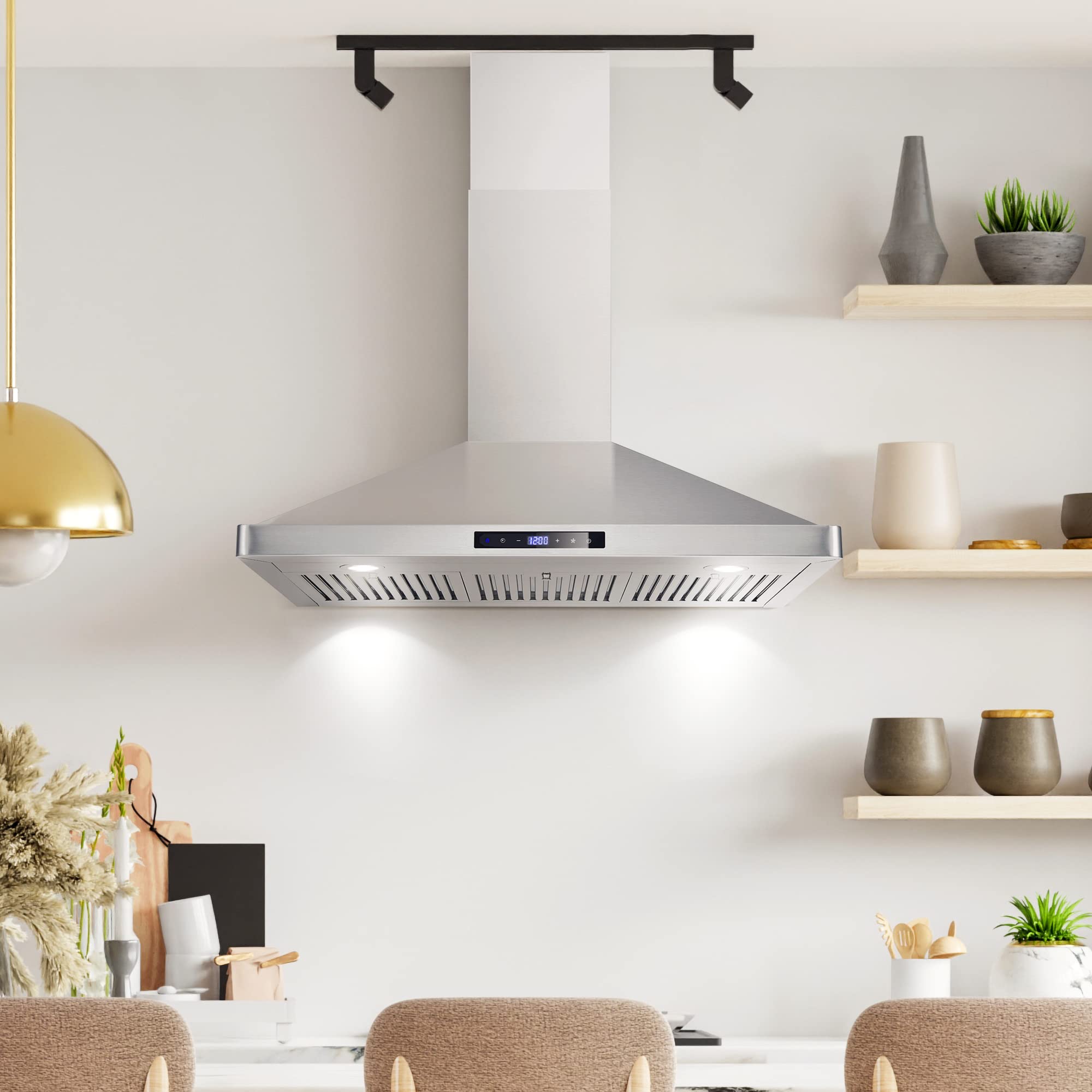 COSMO COS-63190S 36 Inch Stainless Steel Wall Mount Range Hood - 380 CFM Ducted Ventilation with Touch Controls & LED Lights for Kitchen - Ideal for Home Cooking, Baking and Smoke Removal