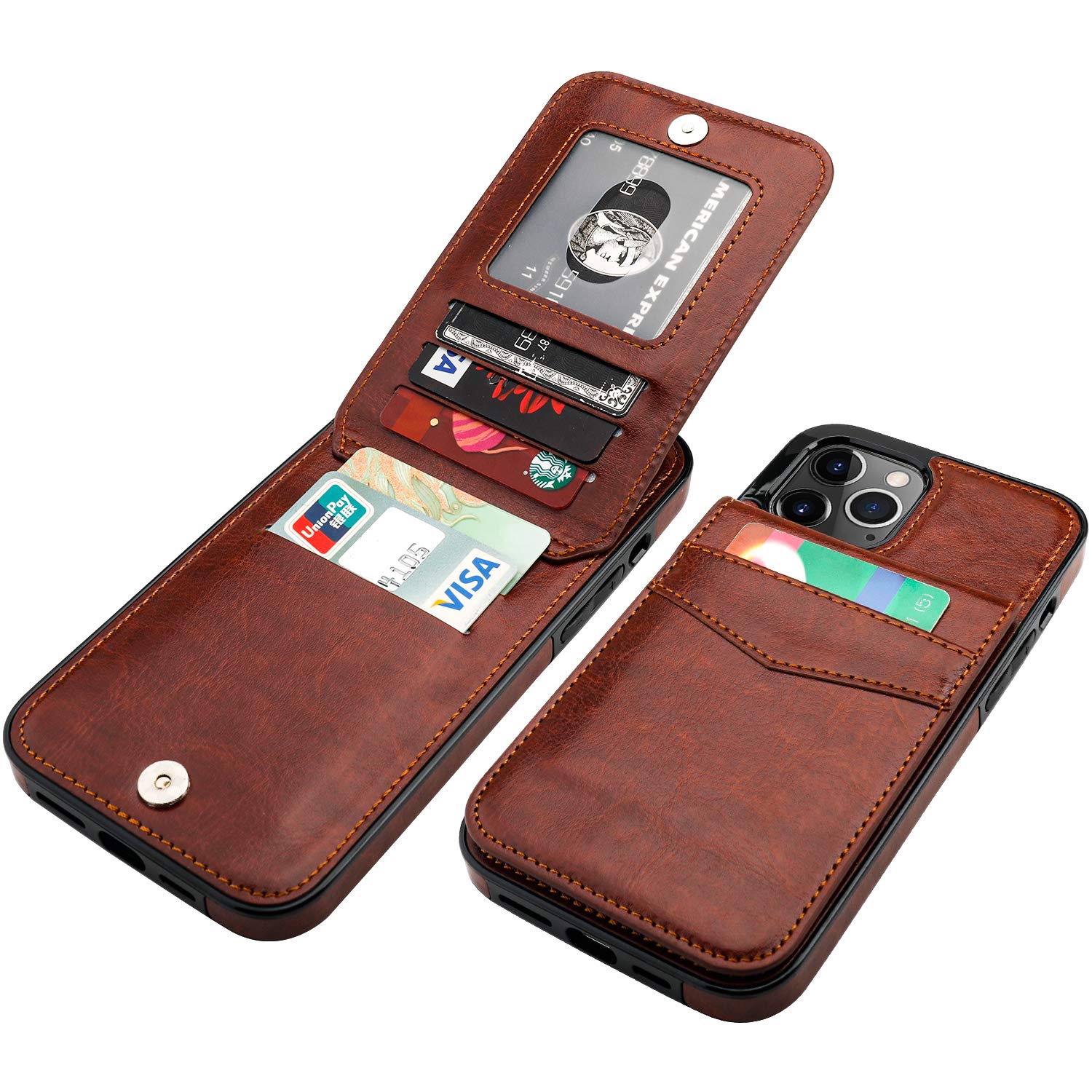 Premium Leather iPhone 12 Pro Max Case with Card Holder & Magnetic Kickstand - Heavy Duty Protective Wallet Cover for iPhone 12 Pro Max 6.7