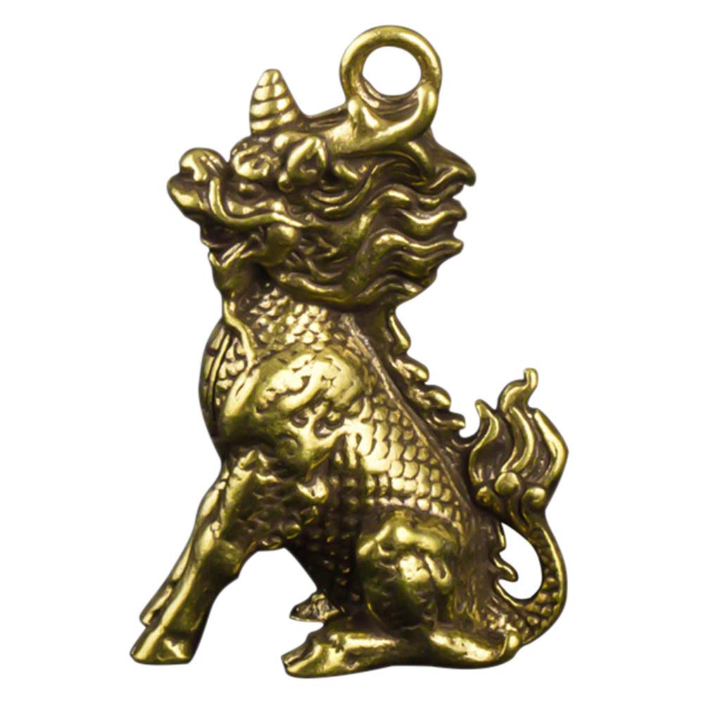 Wakauto Brass Kylin Pendant - Vintage Car Key Charm, Feng Shui Dashboard Ornament for Good Luck & Protection | Perfect for Keychains, Home Decor, and Car Accessories