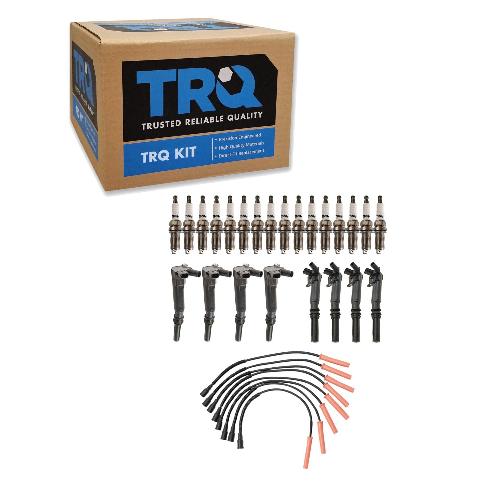 TRQ Ignition Coil & Spark Plug Wire Set Compatible with 2010-2014 Ford F-150, 2011-2016 F-250/F-350 Super Duty - High Performance Replacement for Smooth Engine Start & Acceleration
