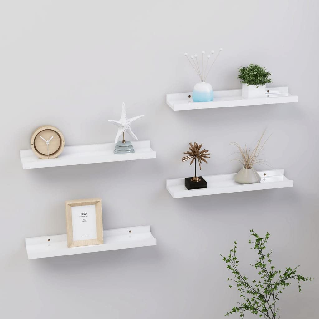 FAMIROSA 4-Pack Wall Shelves - High Gloss White Floating Shelves 15.7x3.5x1.2 Inches - 4 lbs Weight Capacity - Perfect for Bathroom, Kitchen, Bedroom & Living Room Storage & Decor