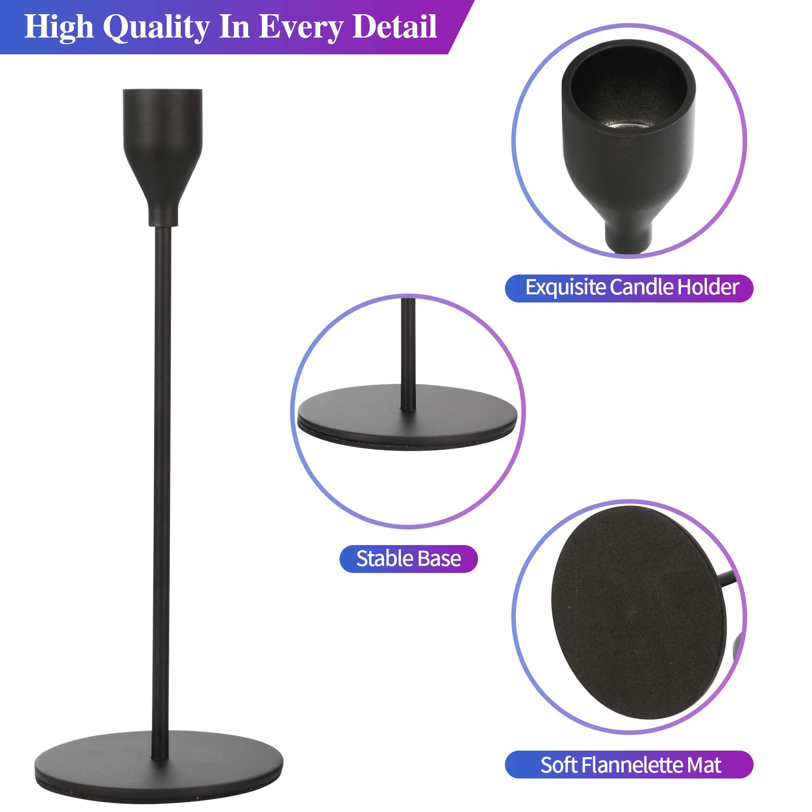 Anndason Set of 3 Black Taper Candle Holders - Elegant Decorative Candlesticks for Home Decor, Wedding Centerpieces, Dining Table, Party & Anniversary Decorations - Perfect for Romantic Dinners & Holiday Tablescapes