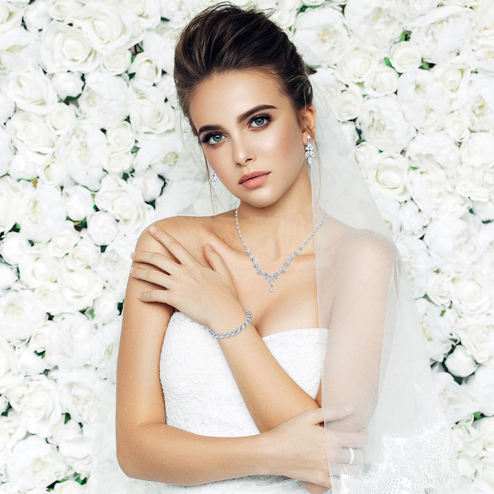 Elegant Silver Plated Women's Jewelry Set - Necklace & Earrings with Cubic Zirconia | Bridal Wedding Party Accessories | Perfect for Weddings, Anniversaries & Special Occasions