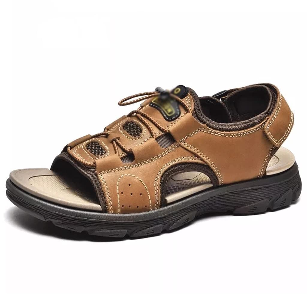 Premium Genuine Leather Men's Sandals - Handmade Casual Outdoor Hiking & Beach Sandals (Brown, Size 8.5) | Perfect for Summer Travel, Walking & Relaxation