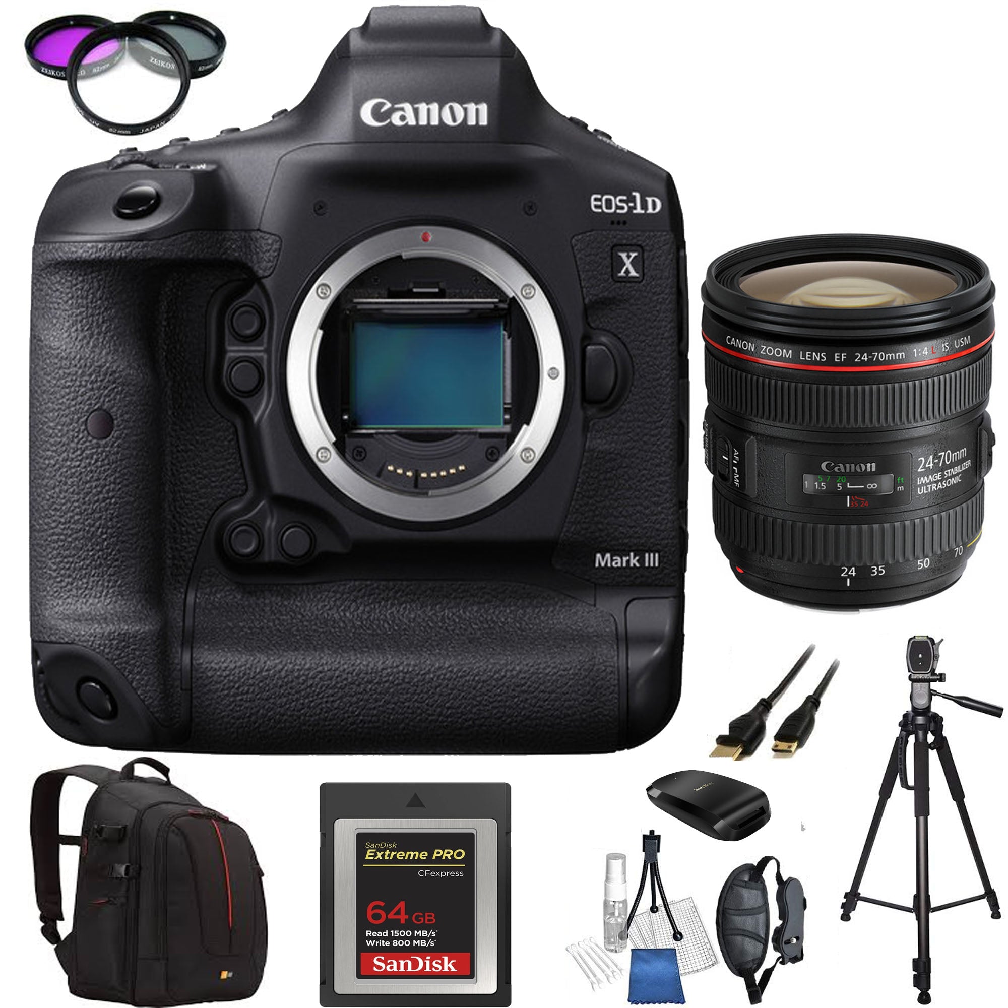Canon EOS 1D X Mark III DSLR Camera with EF 24-70mm f/4L IS USM Lens Kit - Professional Photography Bundle with SanDisk 64GB Card & 72