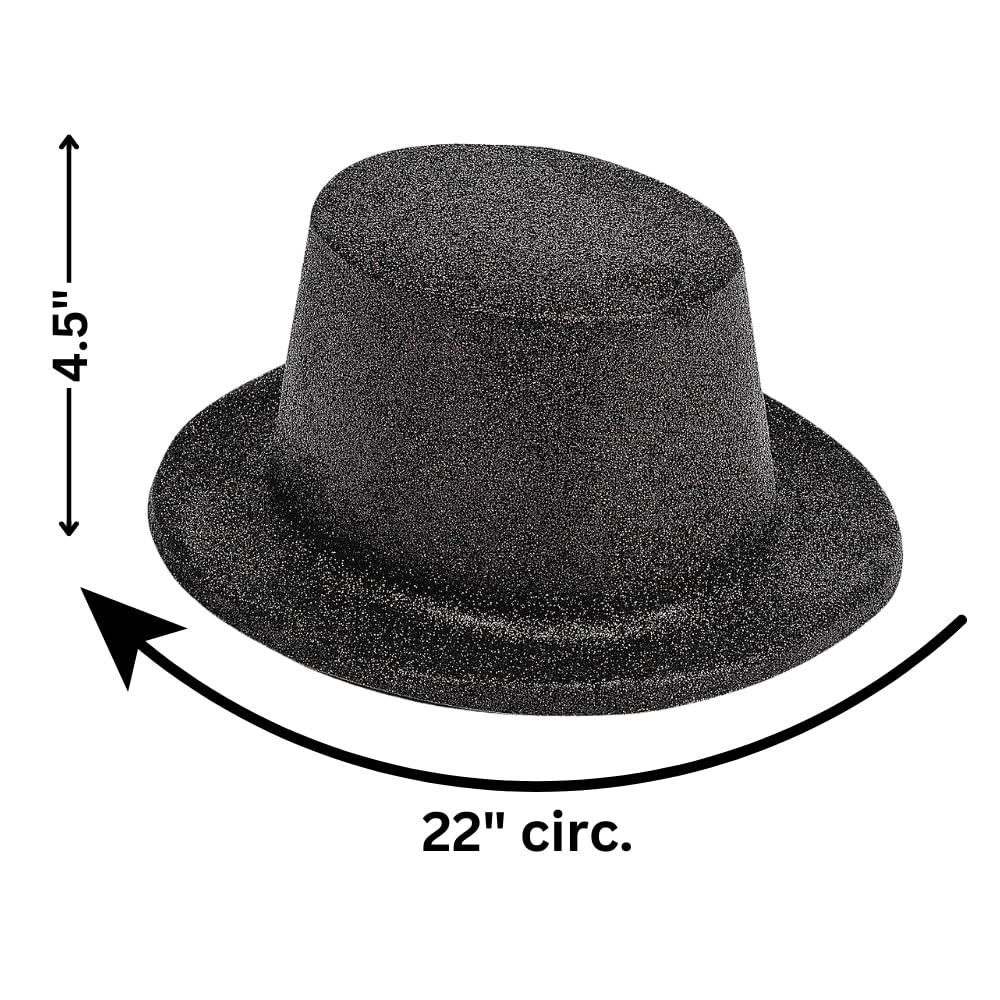 Black Glitter Top Hats for Party - 12 Pack Elegant Party Hats for Men & Women - Perfect for Halloween, Cosplay, Weddings & New Year Celebrations