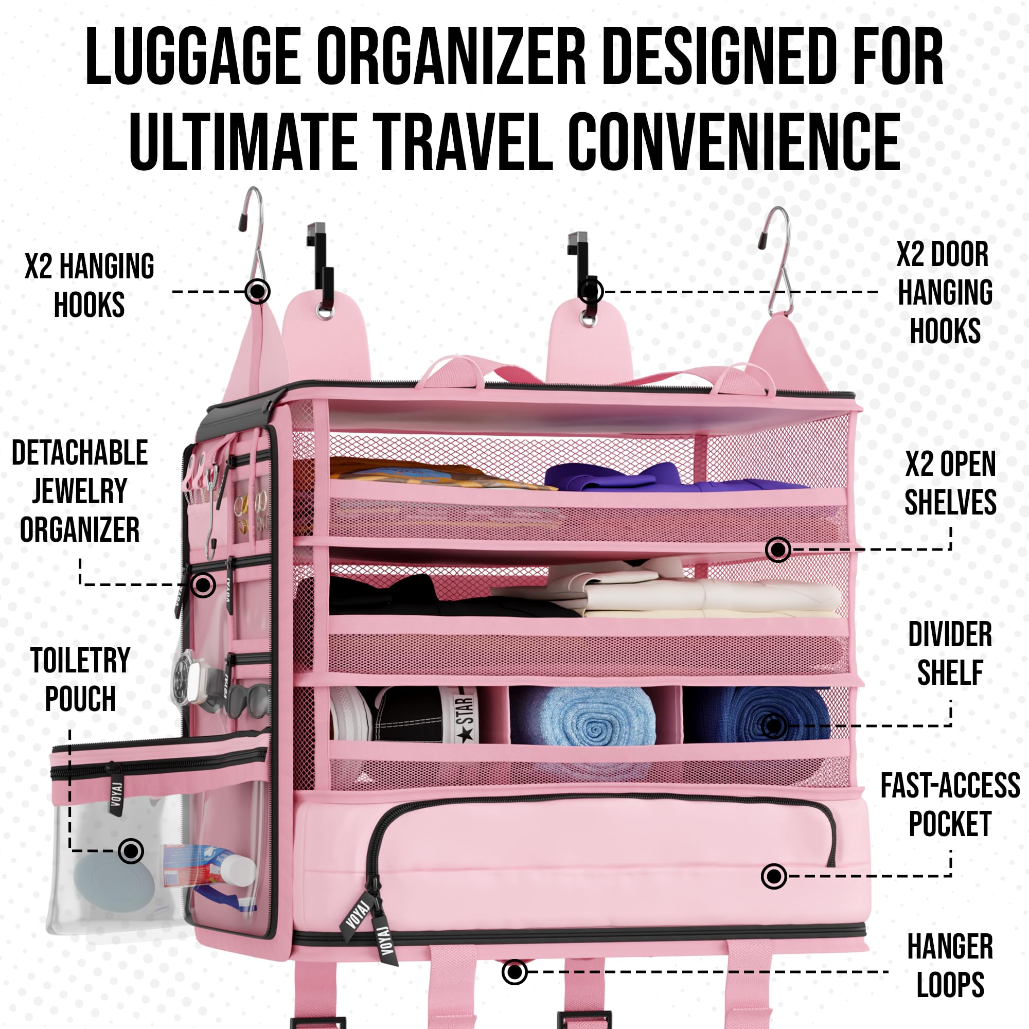 Voyaj Hanging Suitcase Organizer for Travel - Carry On Closet Luggage Organizer with Wrinkle-Free Packing | Perfect for Business Trips, Vacations & Weekend Getaways
