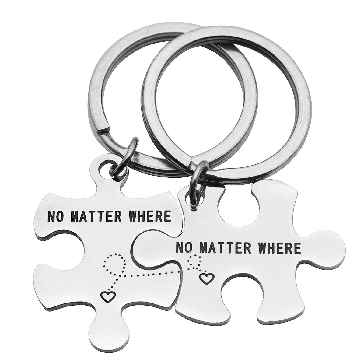 Beeshion Long Distance Couple Keychain Set - Stainless Steel Puzzle Piece Keyrings for Boyfriend/Girlfriend - Romantic Anniversary Gift for Couples - Perfect for LDR Relationships & Keepsakes