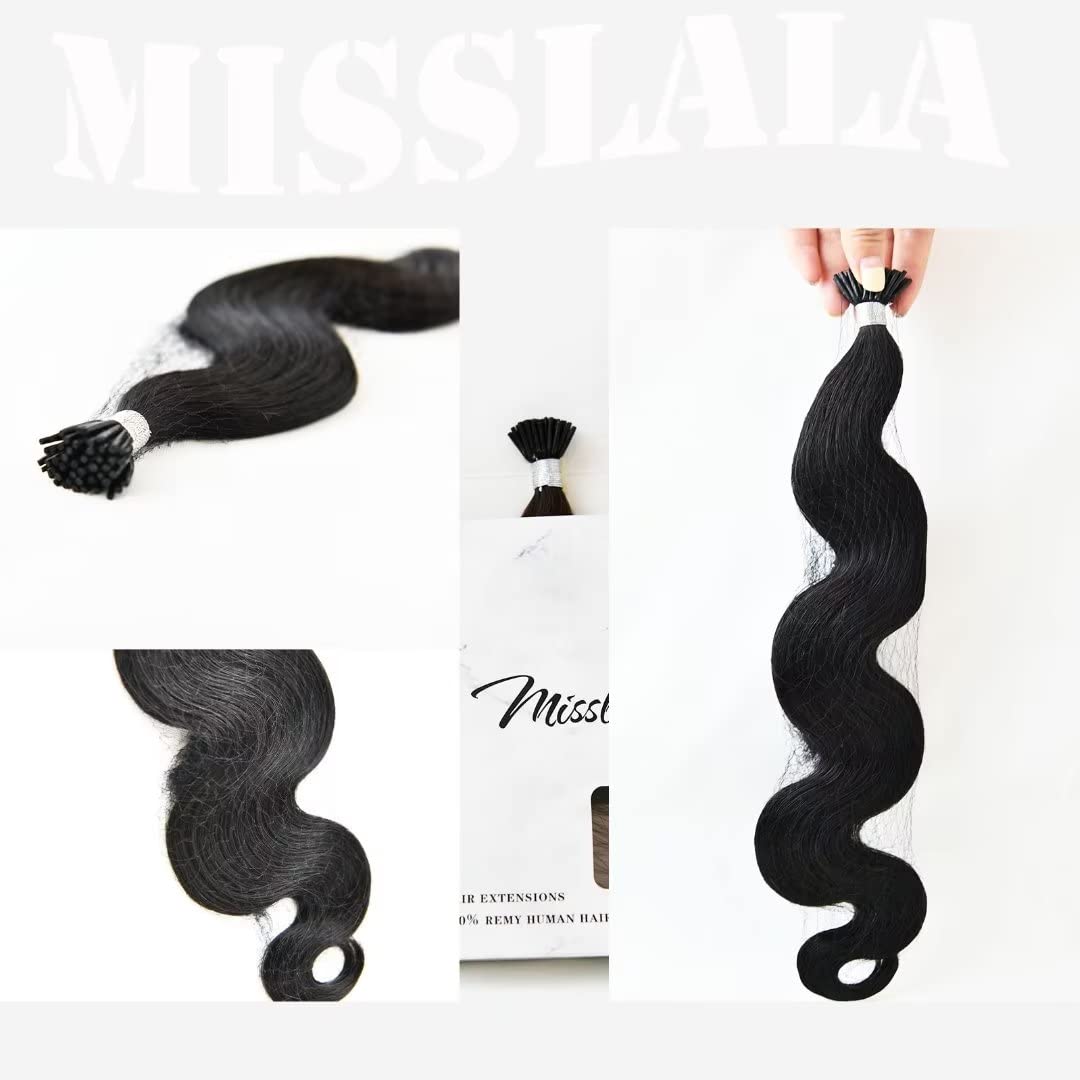 20 Inch Keratin Bond Wavy Human Hair Extensions - 100% Real Human Hair #1B Off Black (40g) 50 Beaded I-Tip Extensions for Length & Volume - Perfect for Daily Wear, Parties & Special Occasions