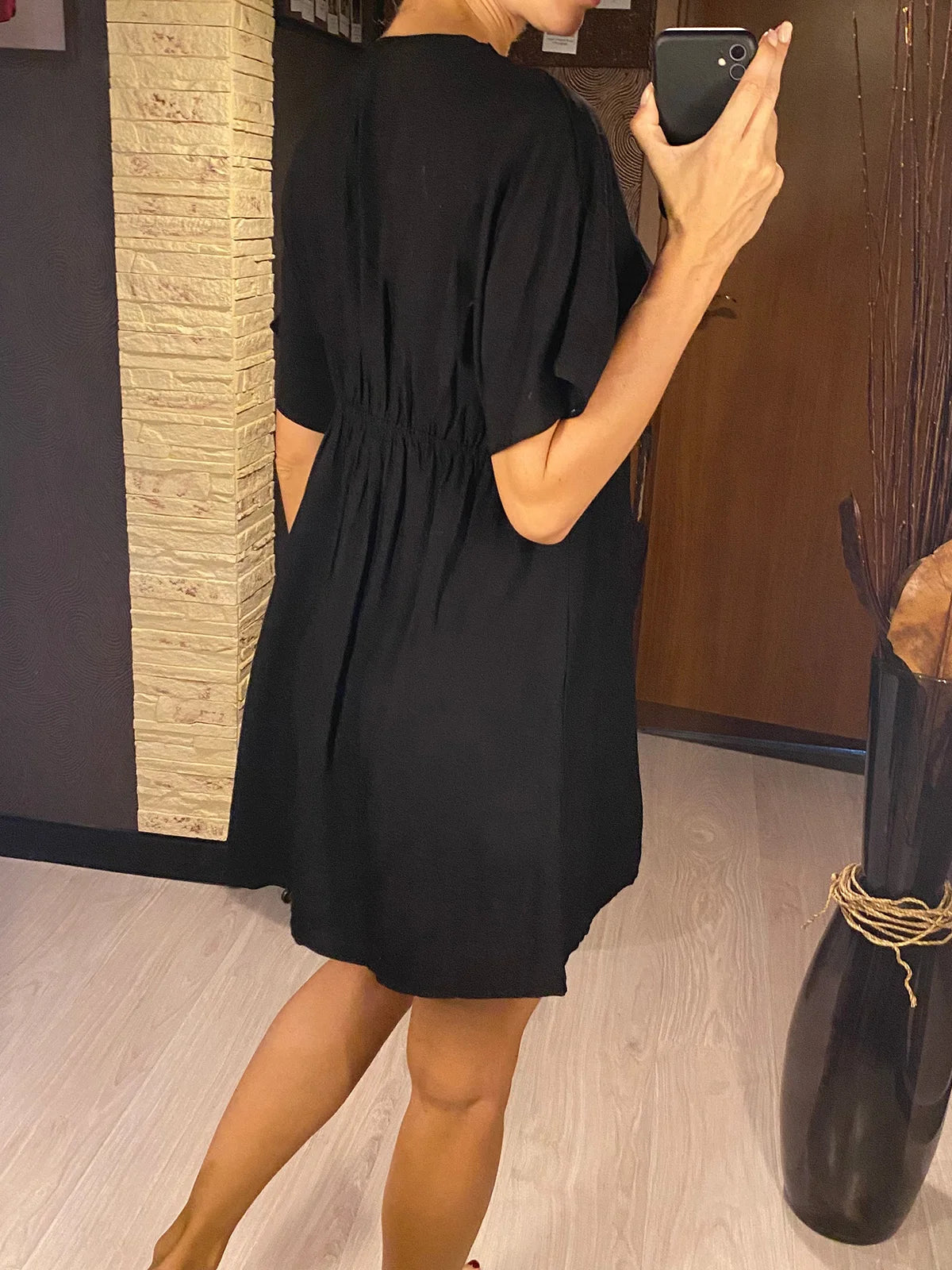 4 Colors V-Neck Lace Short Sleeve Tunic Beach Cover Up Dress for Women - Flowy Summer Beachwear, Swim Cover, Pool Party Outfit & Vacation Dress