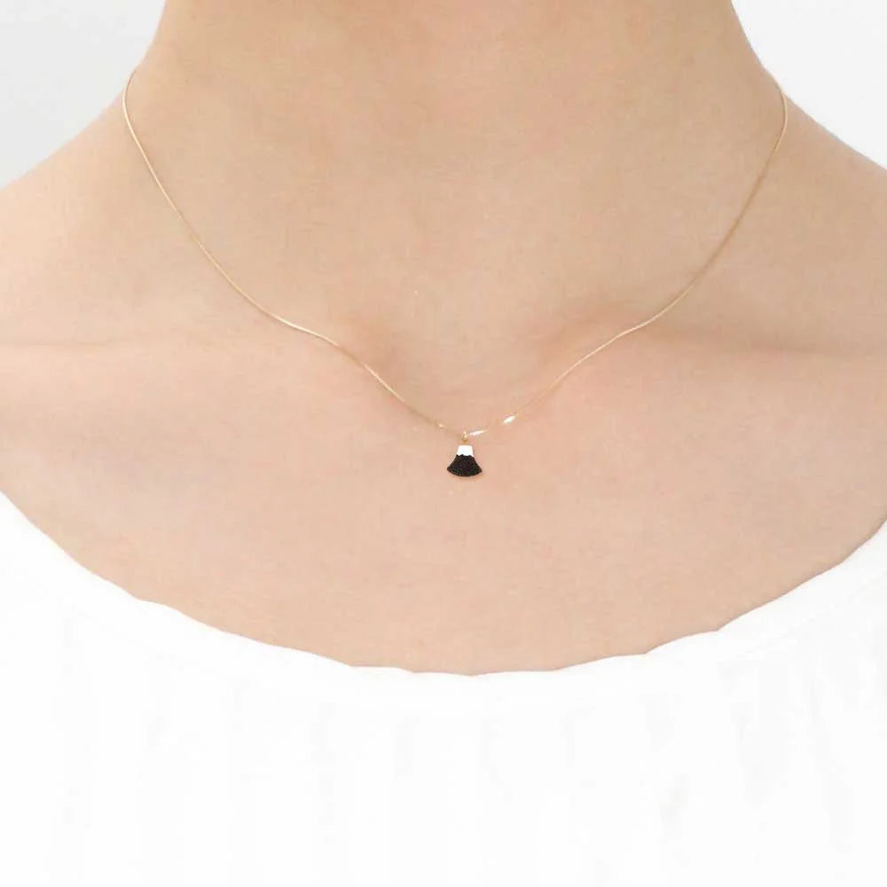 Handcrafted Maki-e Urushi Lacquer Pendant Necklace with White South Sea Pearl Shell - Japanese Traditional Jewelry Featuring Mt. Fuji Design in Elegant Black | Perfect for Formal Occasions, Cultural Events & Unique Gift Giving