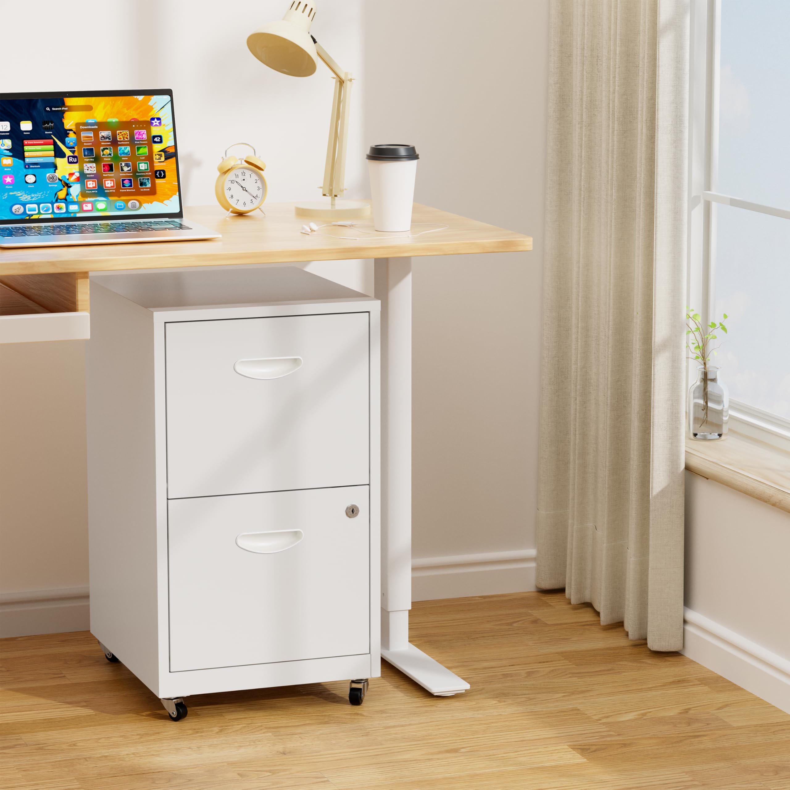 2-Drawer Rolling File Cabinet with Lock - Mobile Under Desk Storage for Home Office, Black File Organizer with Wheels Fits Letter/A4 Size - Perfect for Printer Stand, Document Organization & Small Space Storage (Assembly Required)