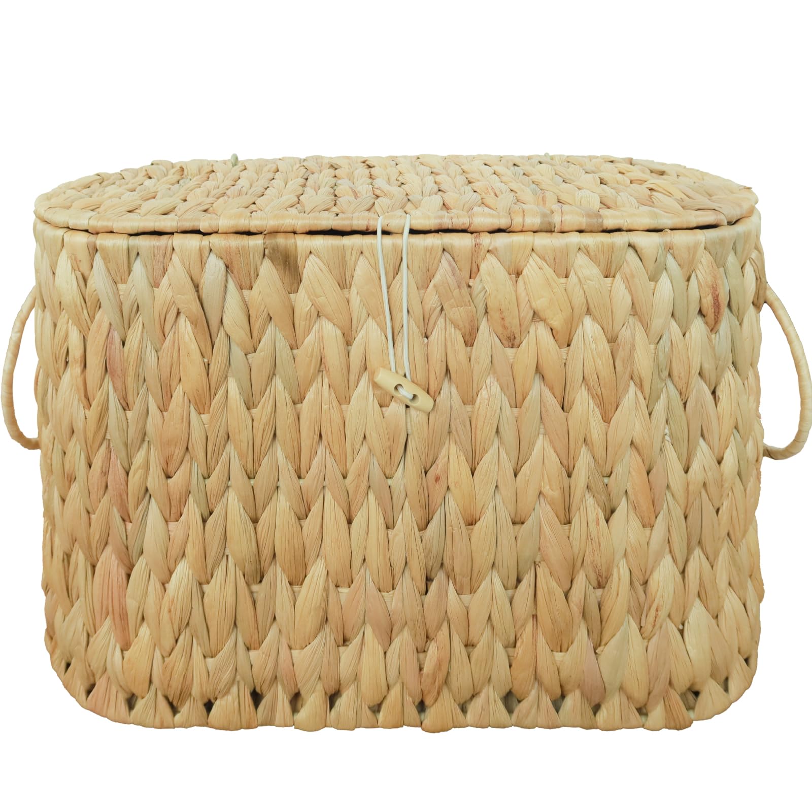 Farmhouse Boho Woven Hyacinth Toilet Paper Storage Basket with Lid - Decorative Bathroom Organizer & Free-Standing Toilet Paper Holder | Perfect for Farmhouse, Rustic & Boho Bathroom Decor