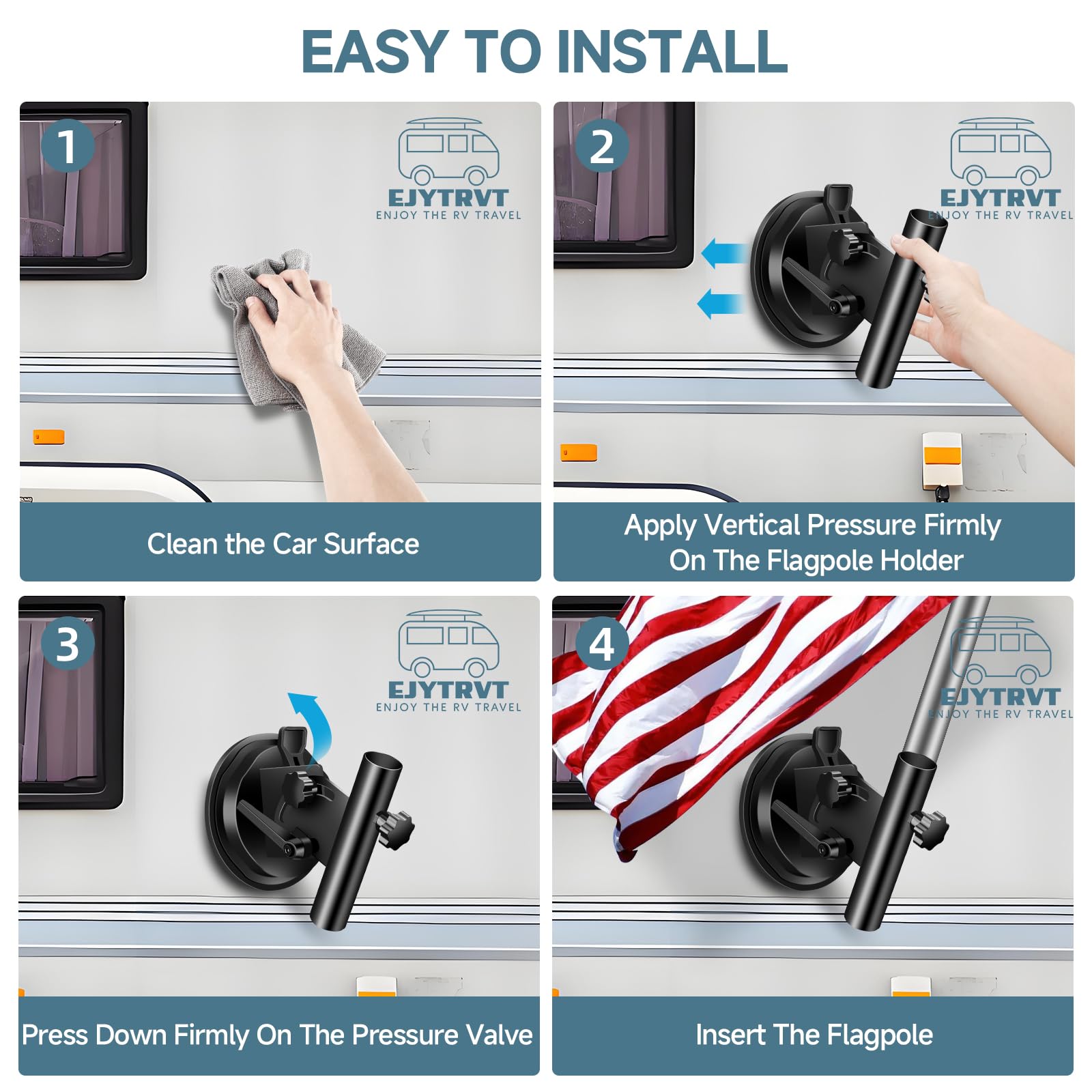 Ultra Strong RV Flag Mount with Adjustable Angle - Heavy Duty Suction Cup Flag Holder for Campers, Cars, Trucks, SUVs & ATVs | Perfect for Road Trips, Tailgating & Outdoor Adventures (1 Pack)