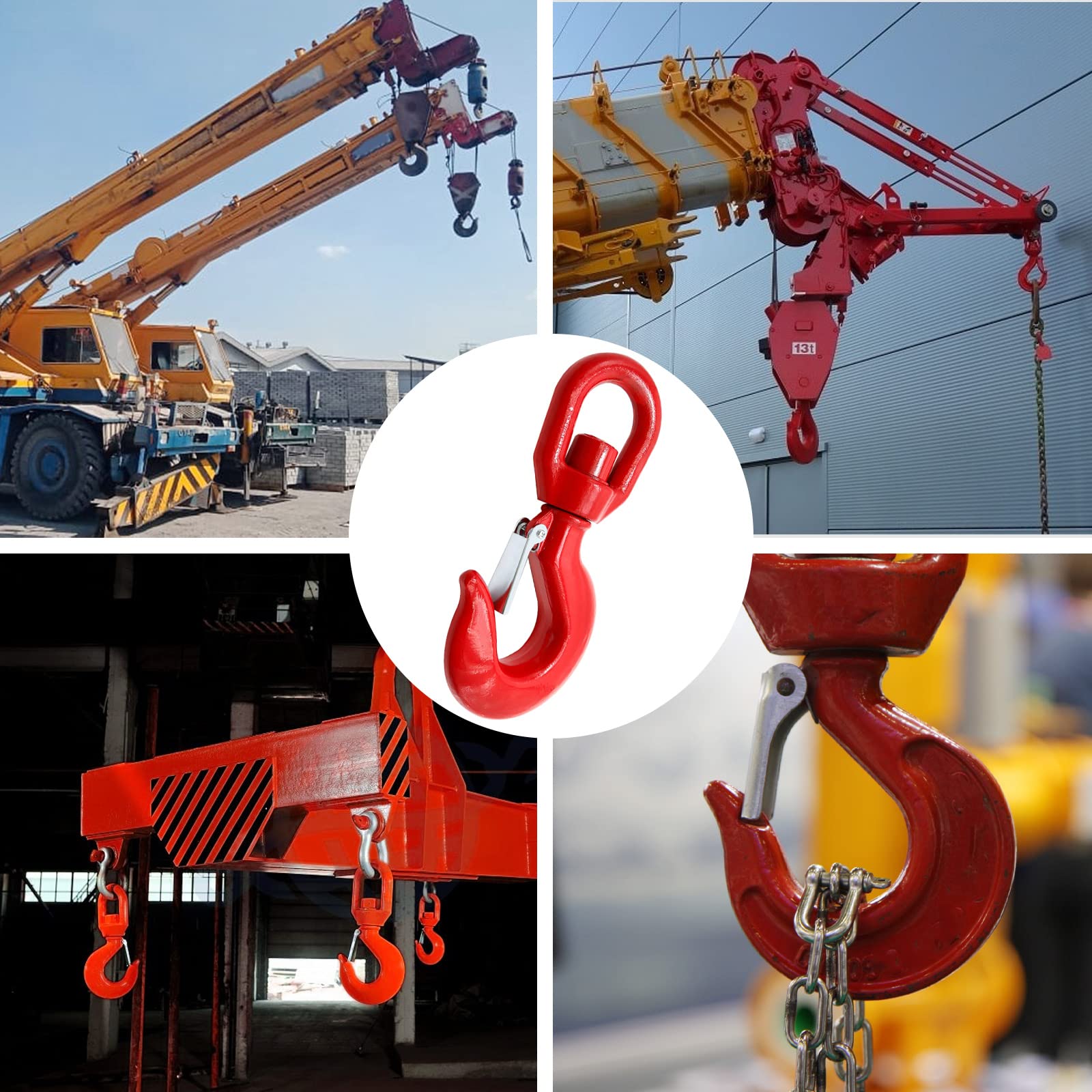 11T Heavy Duty Steel Swivel Hook with Safety Latch - Self Locking Crane Hook for Hoisting, Rigging & Lifting - Perfect for Construction, Warehouse & Industrial Material Handling