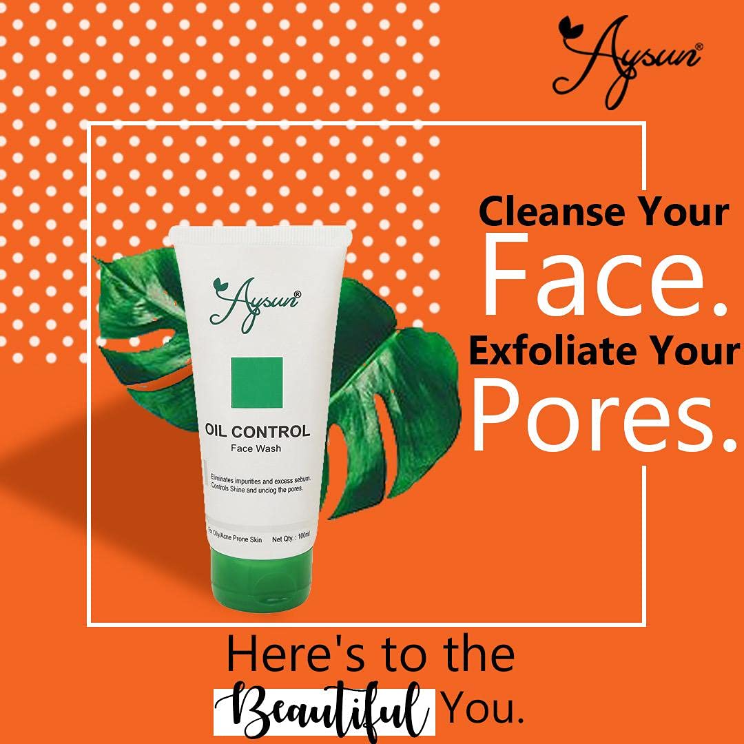 Aysun Oil Control Face Wash for Oily Skin - 2 Pack (100ml x 2) | Deep Cleansing & Pore Minimizing | Daily Skincare Routine & Acne Prevention