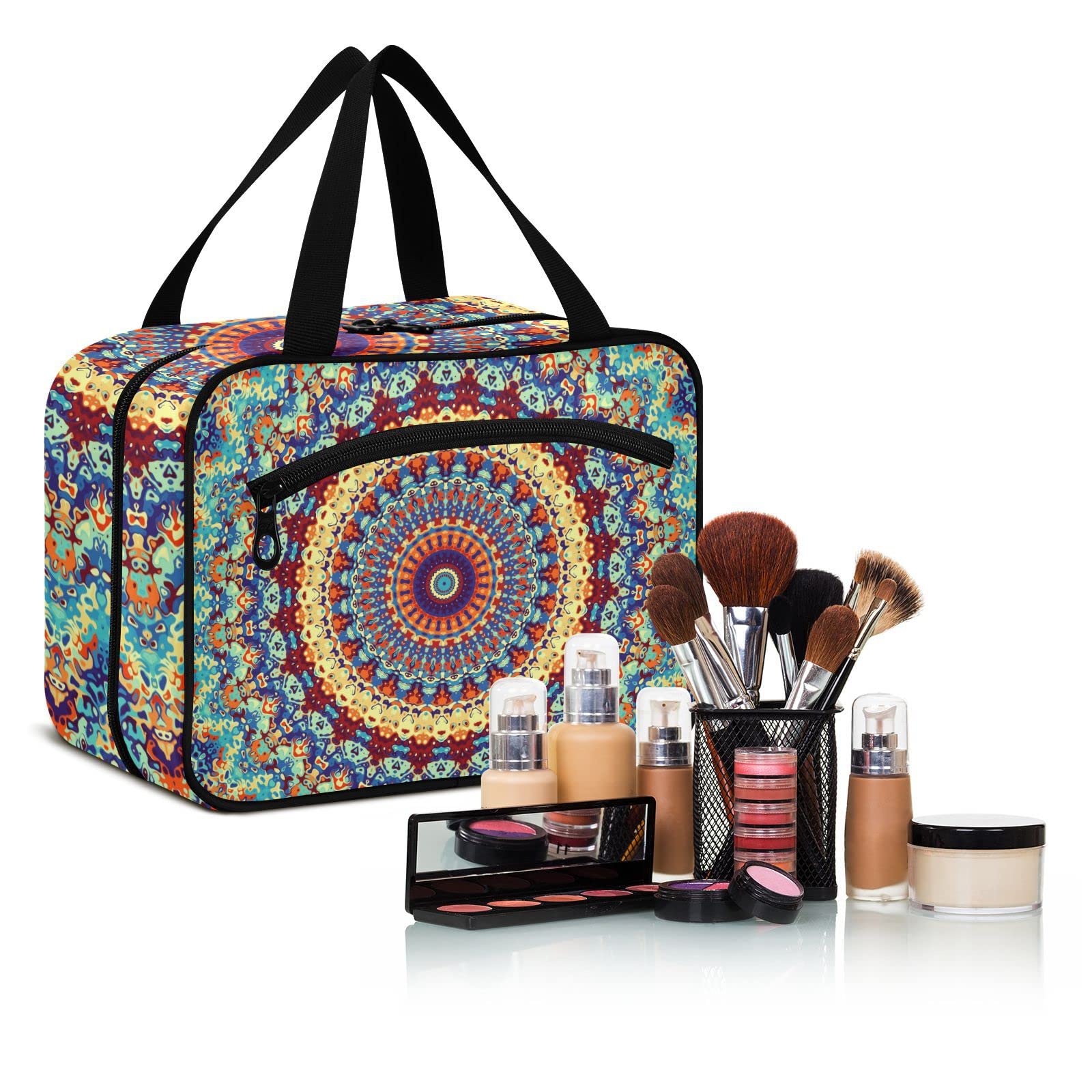 Stylish Mandala Travel Toiletry Bag for Women - Large Hanging Cosmetic Organizer with Hook | Perfect for Vacations, Gym & Weekend Getaways