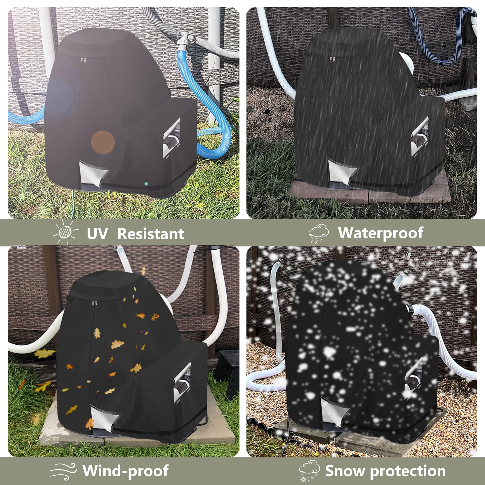 Bitubi Sand Filter Pump Cover - Waterproof & UV-Resistant Above Ground Pool Pump Cover - Fits Most Popular Sand Filter Brands (Black) - Protect Your Pool Pump from Weather & Debris
