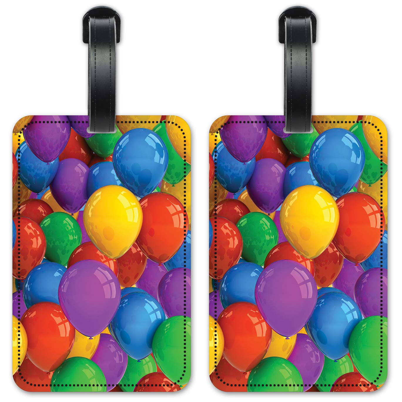 Colorful Party Balloons & Luggage ID Tags Set of 2 - Waterproof Suitcase Identification Cards for Travel & Birthday Decorations