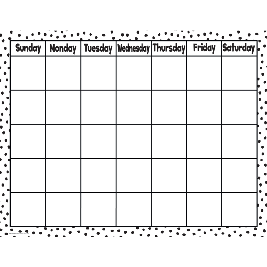 White Calendar Chart with Black Painted Dots - Perfect for Office Planning, Classroom Scheduling & Home Organization