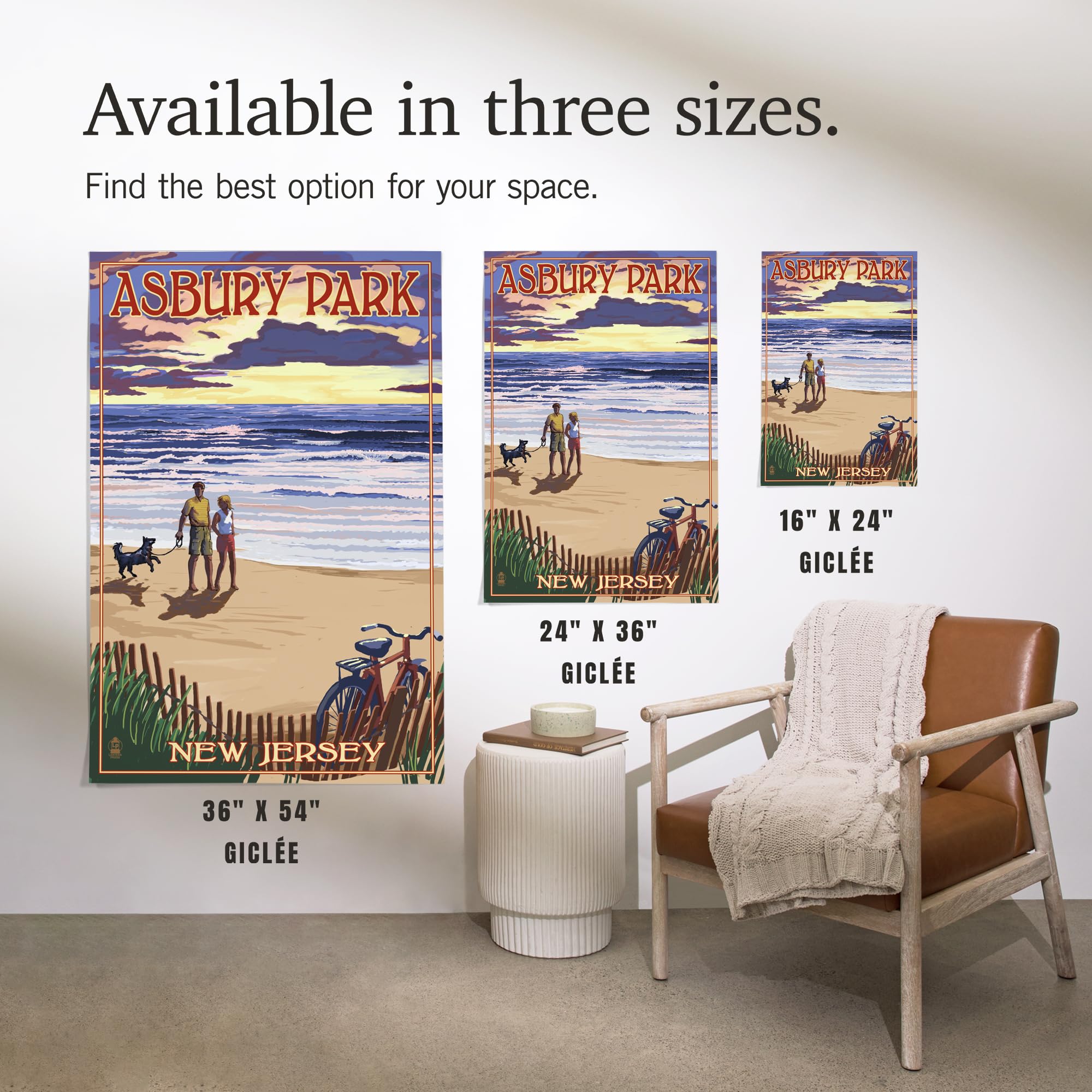 Lantern Press 16x24 Inch Giclee Print - Asbury Park New Jersey Beach Sunset Wall Art | Coastal Decor for Living Room, Bedroom & Office