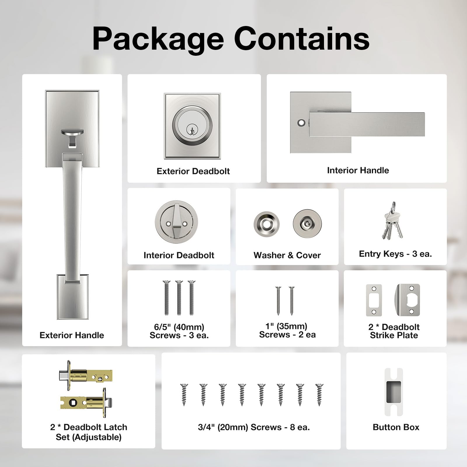 Brightify Satin Nickel Front Door Handle Set - Adjustable Deadbolt Lock with Single Cylinder, Reversible for Right & Left Hand Doors - Ideal for Home Entry, Office, and Apartment Security