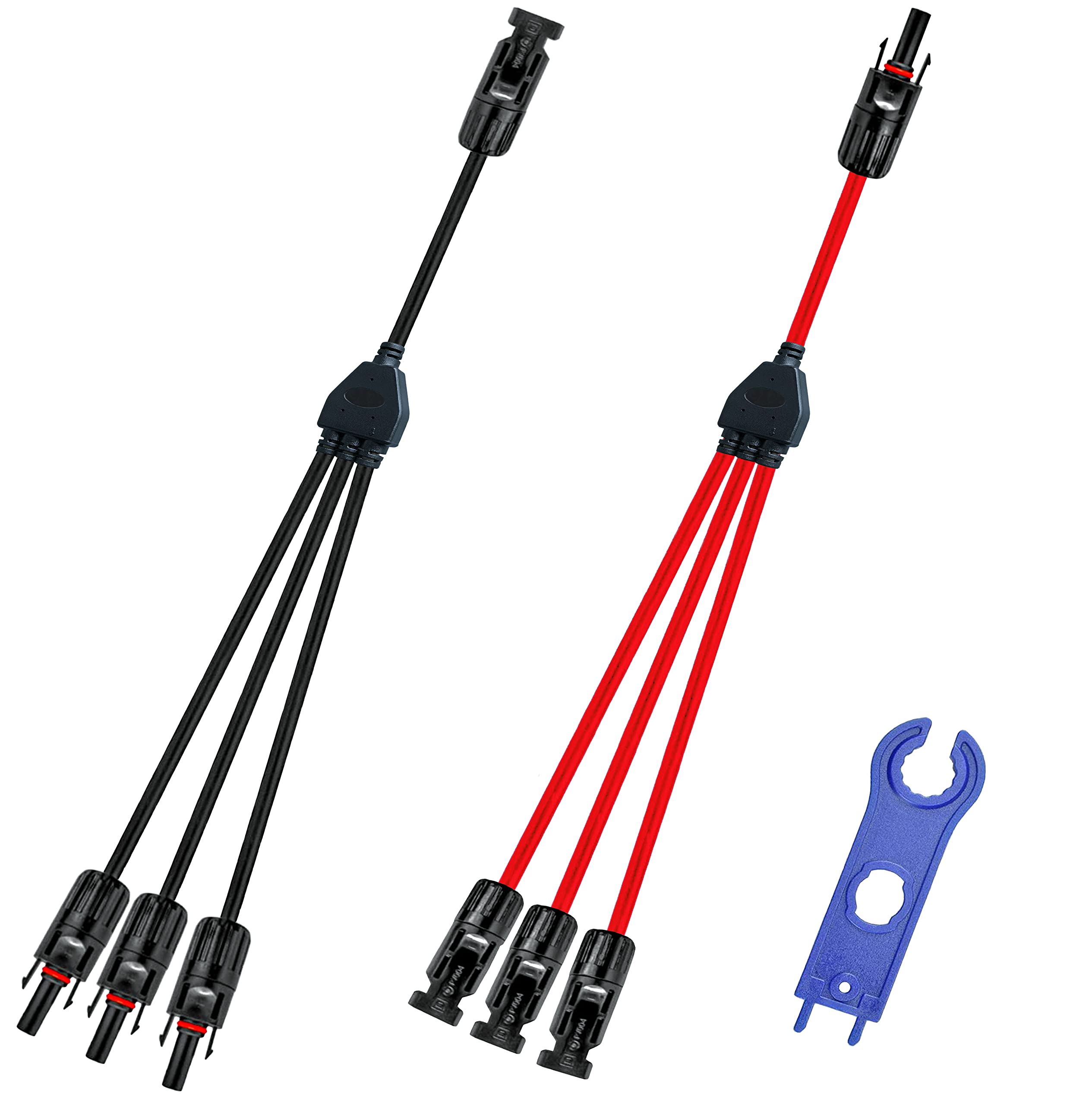 Solar Y Connector 10AWG 45A IP68 Waterproof - 1 to 3 Male Female Parallel Adapter Cable for Solar Panels & Cells (40CM, MFFF&FMMM Pair) - Ideal for RV, Off-Grid & Home Solar System Connections