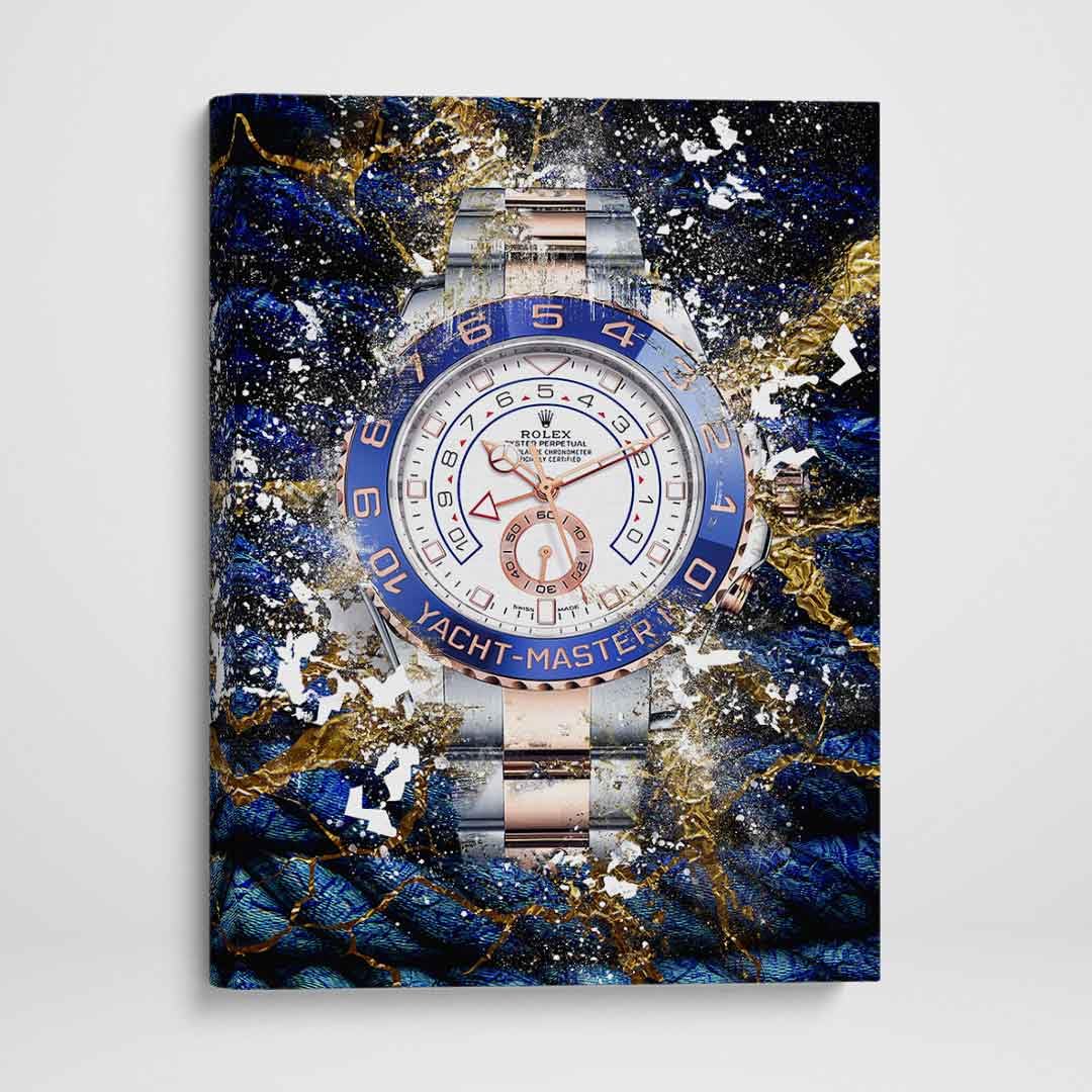 DEVICI Rolex Watch Canvas Yacht-Master Two-Tone Inspired Wall Art - Stretched Canvas Wall Decor for Men's Room, Office & Luxury Home Decor - Perfect for Watch Enthusiasts & Motivational Spaces