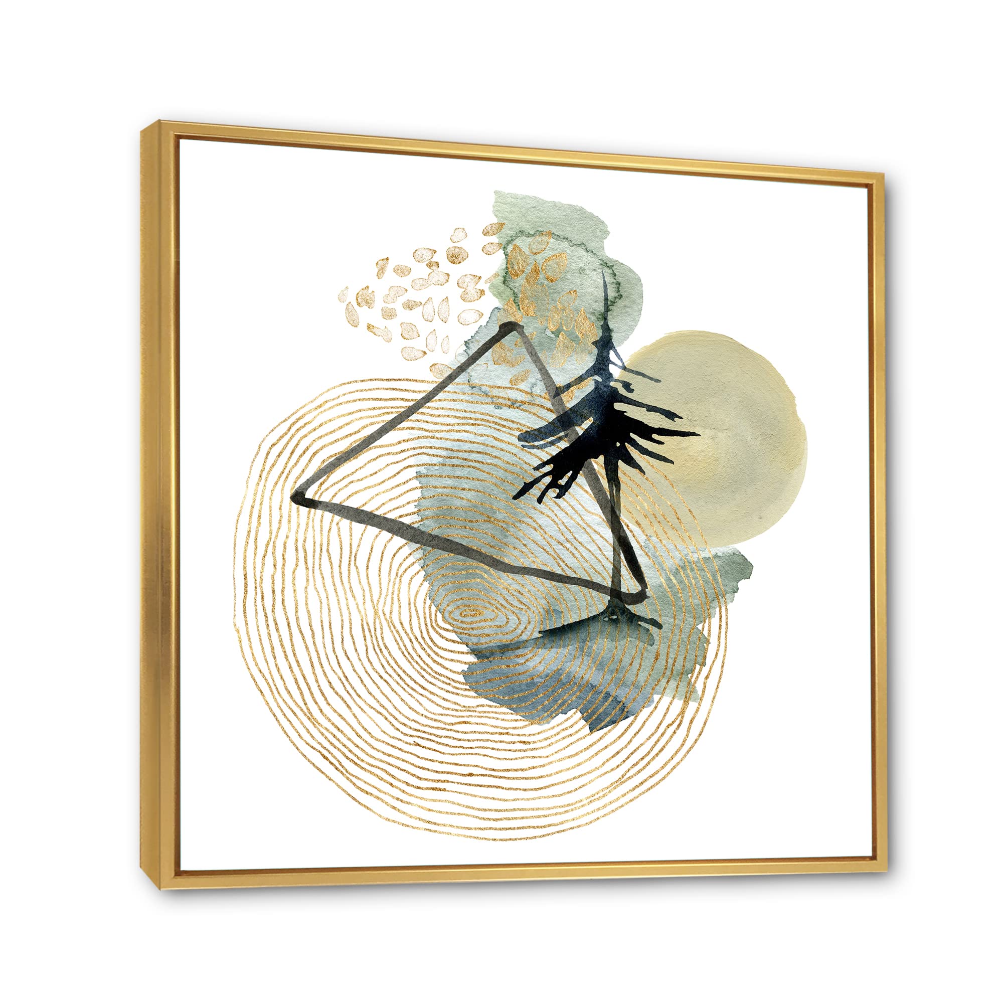 Abstract Landscape of Mountains Moon and Tree - Mid-Century Modern Framed Canvas Wall Art Print for Living Room, Bedroom & Office Decor