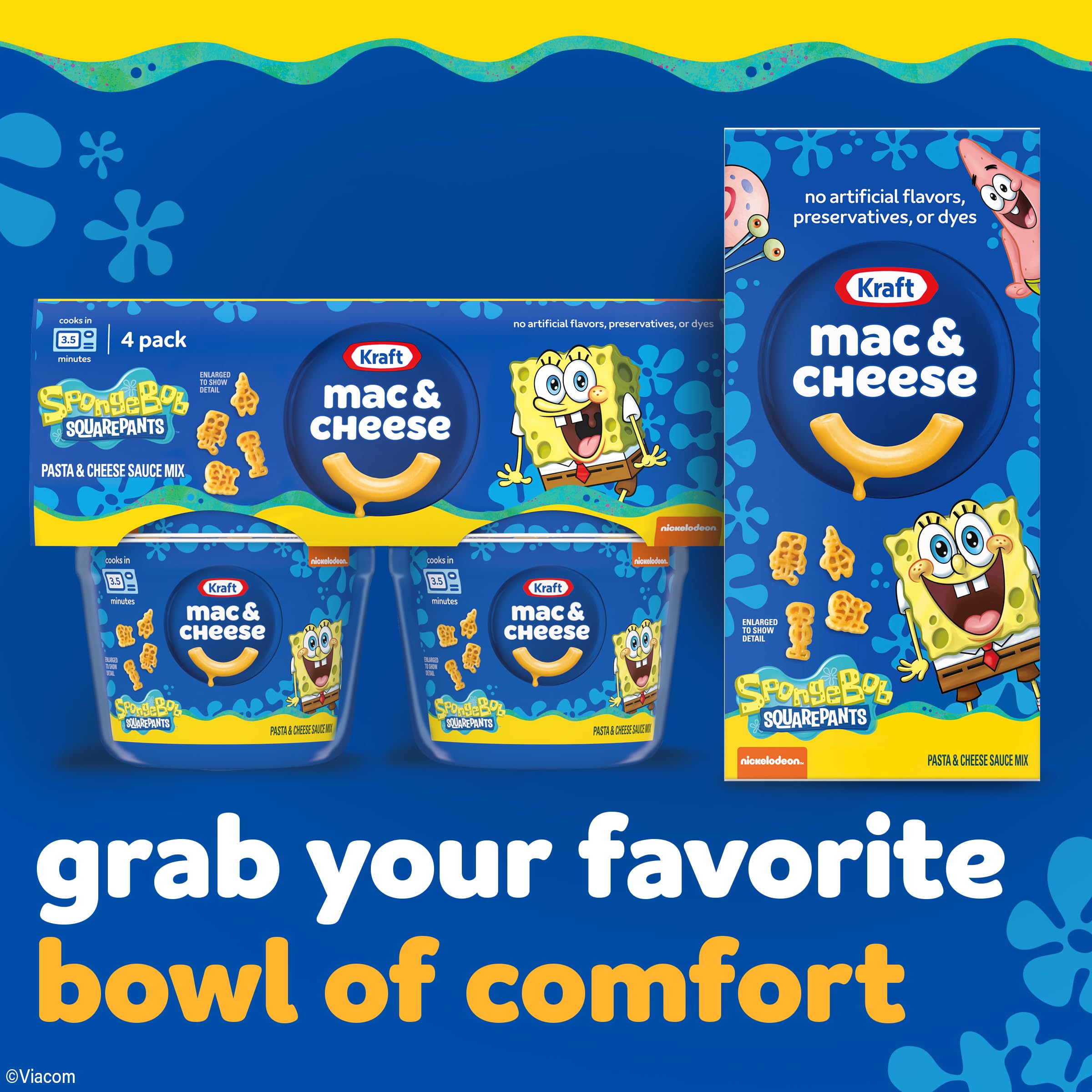 Kraft Macaroni & Cheese Spongebob Squarepants Shapes Pasta Dinner - 4 Pack (1.9 oz Cups) - Fun Kids Meal, Lunchbox & After-School Snack - Packaging May Vary