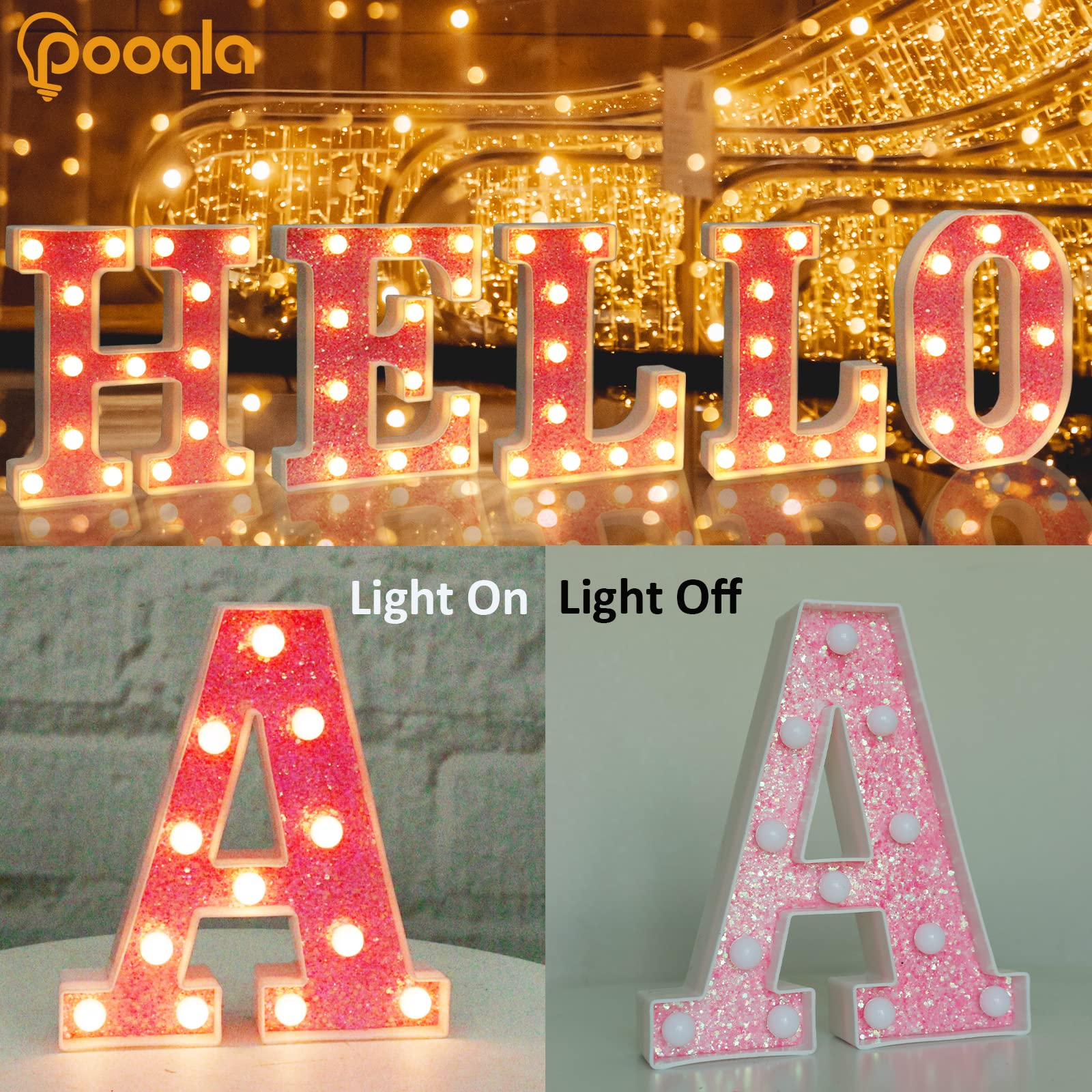 Pooqla LED Marquee Letter Lights - Pink Glitter Alphabet Sign with Battery Power for Night Light, Birthday Party, Wedding, Home Bar & Christmas Decor - Perfect Gift for Girls (Letter Z) | Bedroom, Nursery, Photo Booth & Event Decorations