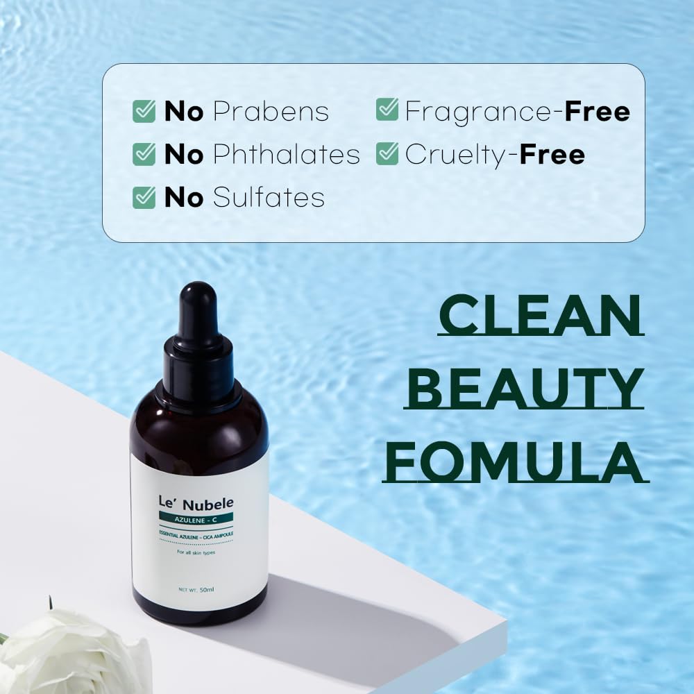 Le' Nubele Azulene Cica Ampoule - Korean Skincare for Sensitive Skin | Soothing & Hydrating Face Serum with Azulene & Centella Asiatica | Calms Redness & Irritation | 1.69 fl oz / 50ml | Perfect for Post-Treatment Care & Daily Skin Recovery