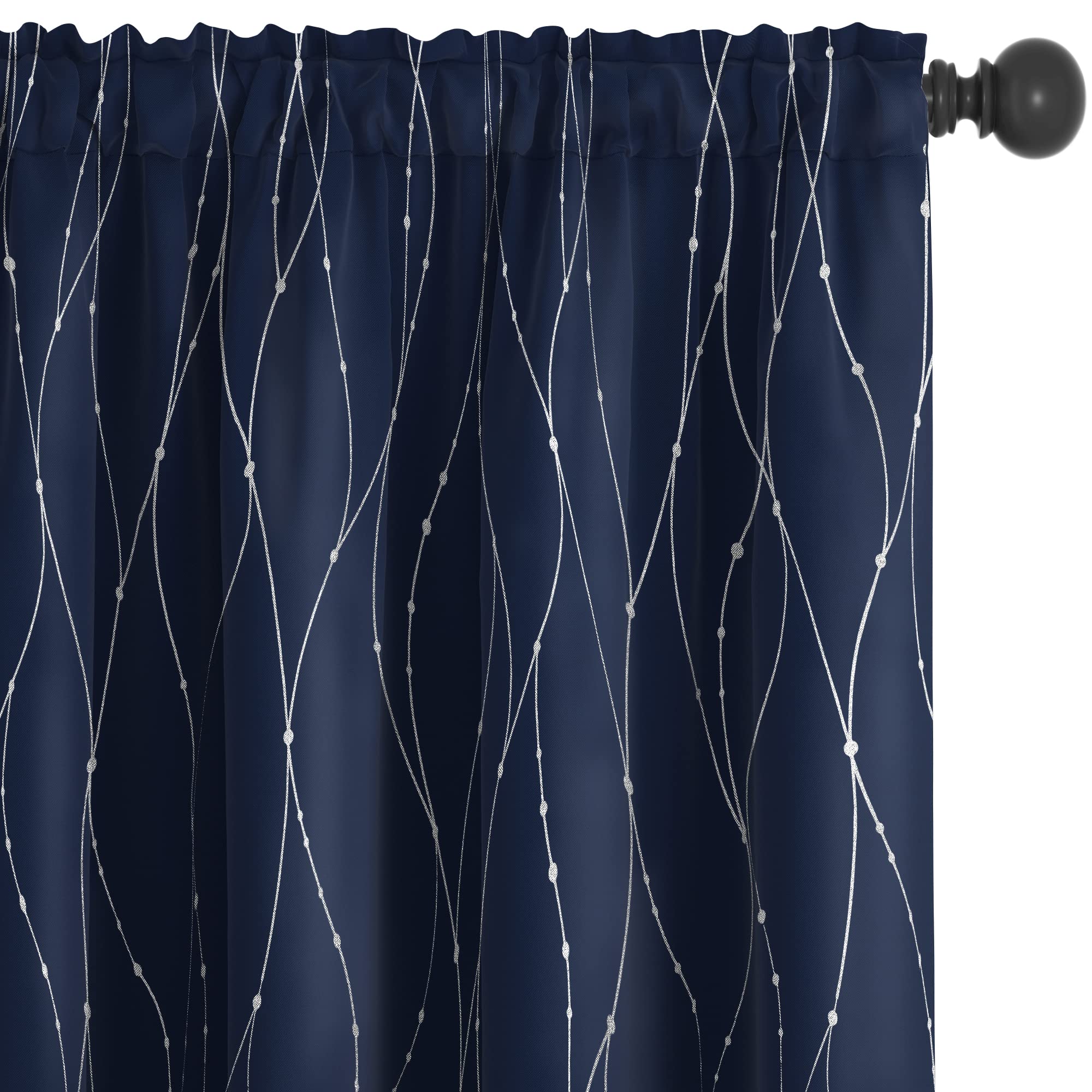 Deconovo Blackout Curtains for Living Room - Thermal Insulated Energy Efficient Window Drapes, Rod Pocket Design with Stylish Dots Pattern, Set of 2 Panels (52x54 Inches, Navy Blue) - Perfect for Bedrooms, Home Theater & Light Control