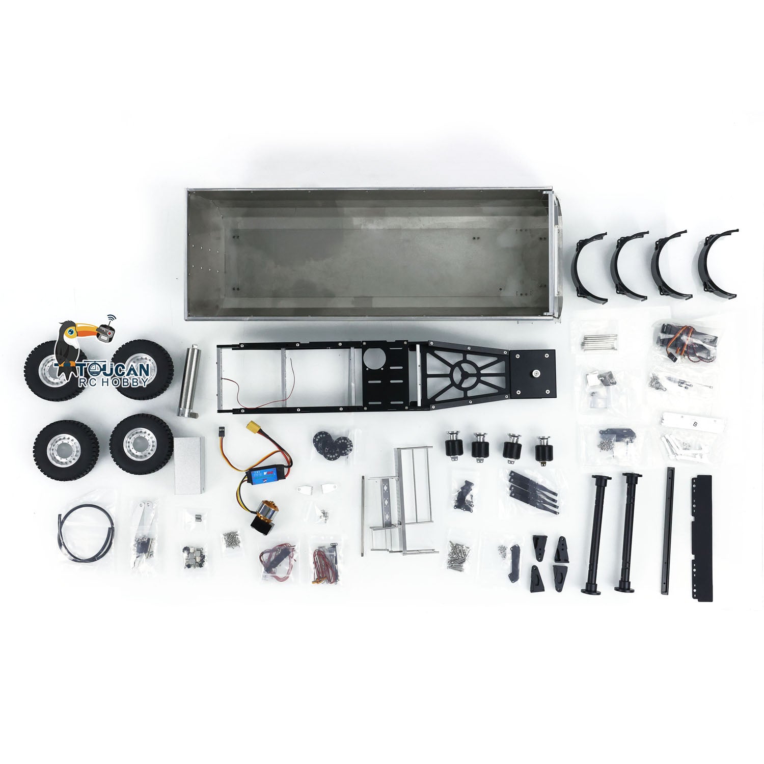 1/14 Scale Metal Hydraulic Dump Trailer for TAMIYA LESU RC Tractor Truck - DIY Unassembled Unpainted Model Kit - Perfect for RC Construction Vehicle Simulation and Display Collection