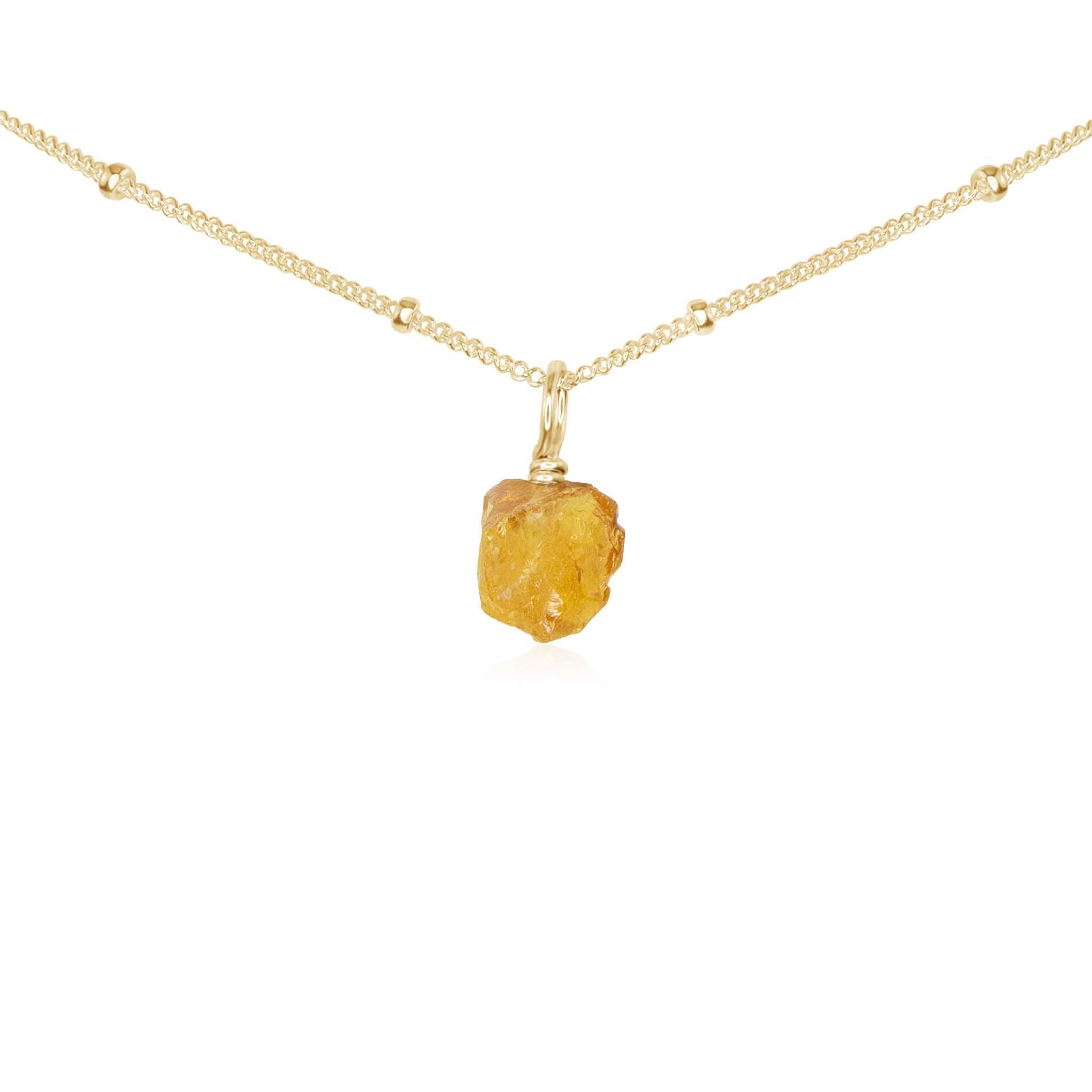 Natural Tiny Rough Citrine Gemstone Pendant Choker Necklace - Healing Crystal Jewelry for Women, Boho Style Layering Chain for Spiritual Energy & Positive Vibes