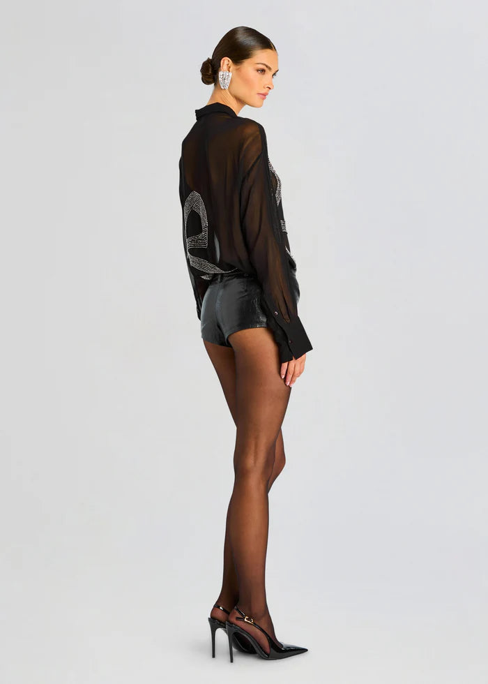 Cherish Embellished Black Shirt for Women - Elegant Party Top, Casual Office Wear & Date Night Outfit