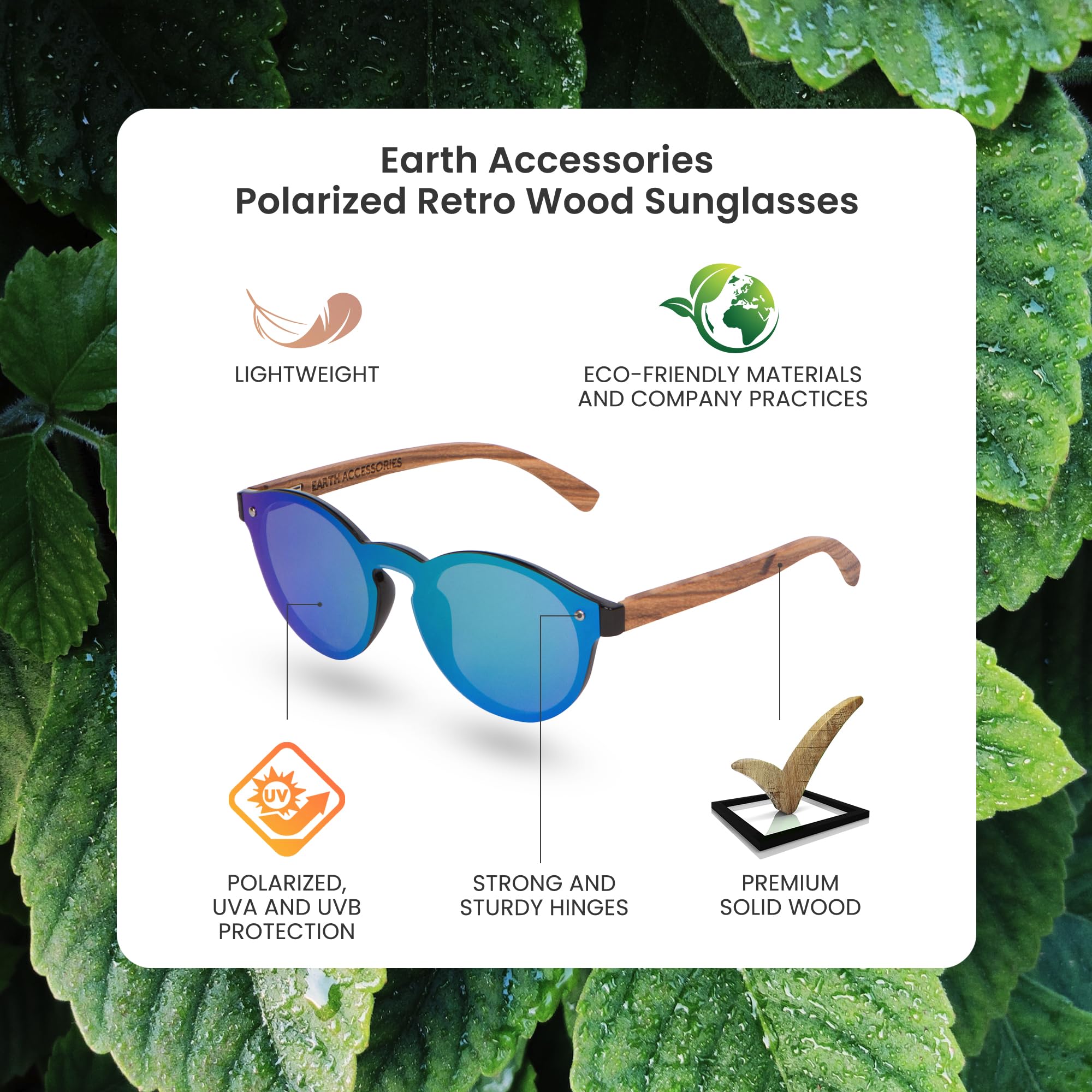 Premium Retro Round Wood Sunglasses – Polarized & UV Protection, One-Piece Lens, Eco-Friendly – Perfect for Outdoor Adventures & Beach Vacations