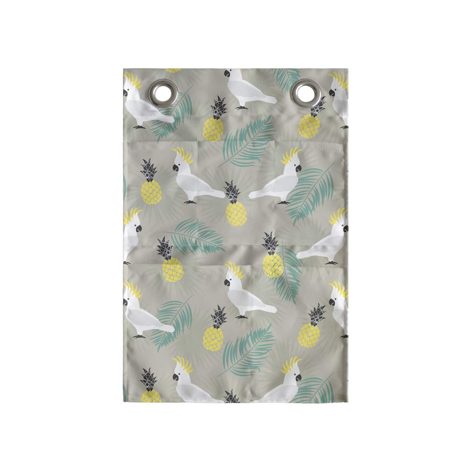 Ambesonne Yellow Bird Hanging Organizer - Tropical Parrot & Pineapple Print - for Bathroom, Nursery, or Closet Storage