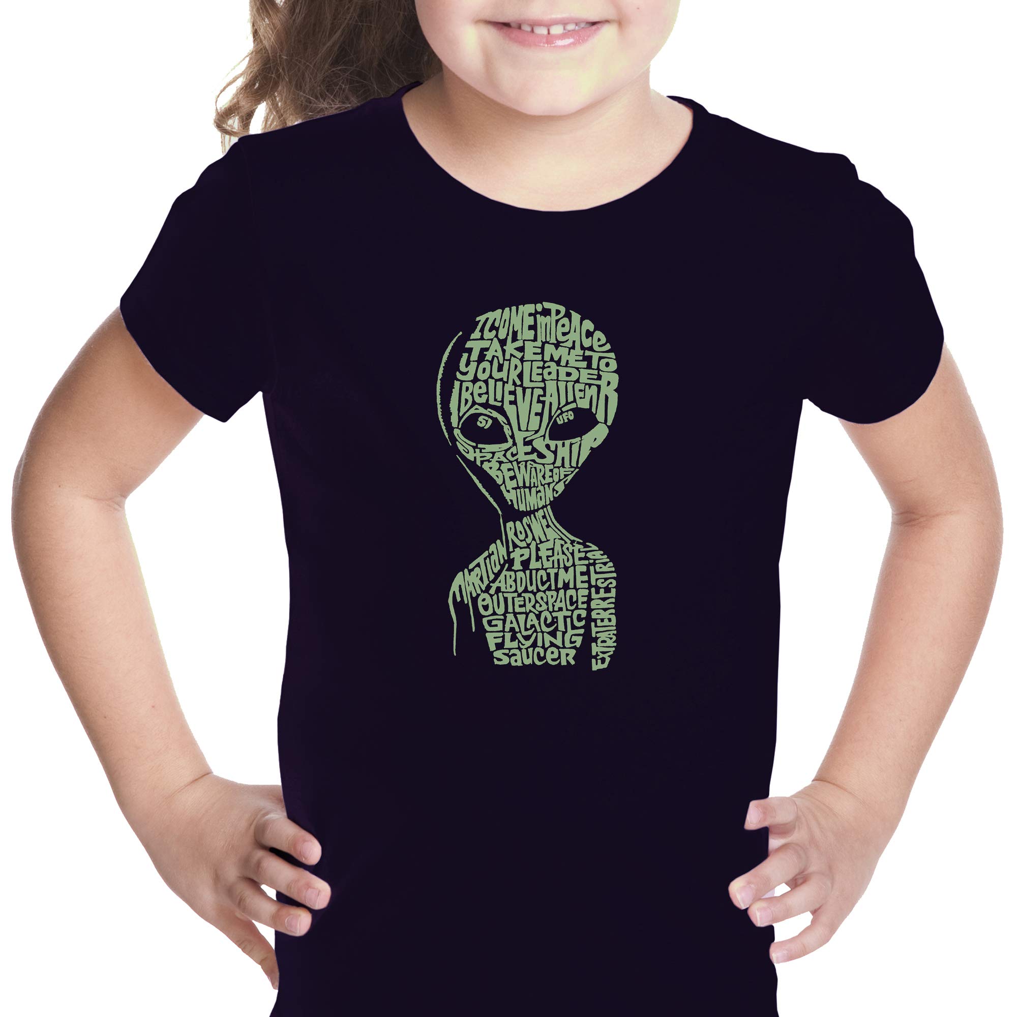 LA POP ART Girl's Word Art T-Shirt - Alien Graphic Tee for Women | Trendy Streetwear & Casual Outfit | Perfect for Concerts, Parties & Everyday Wear